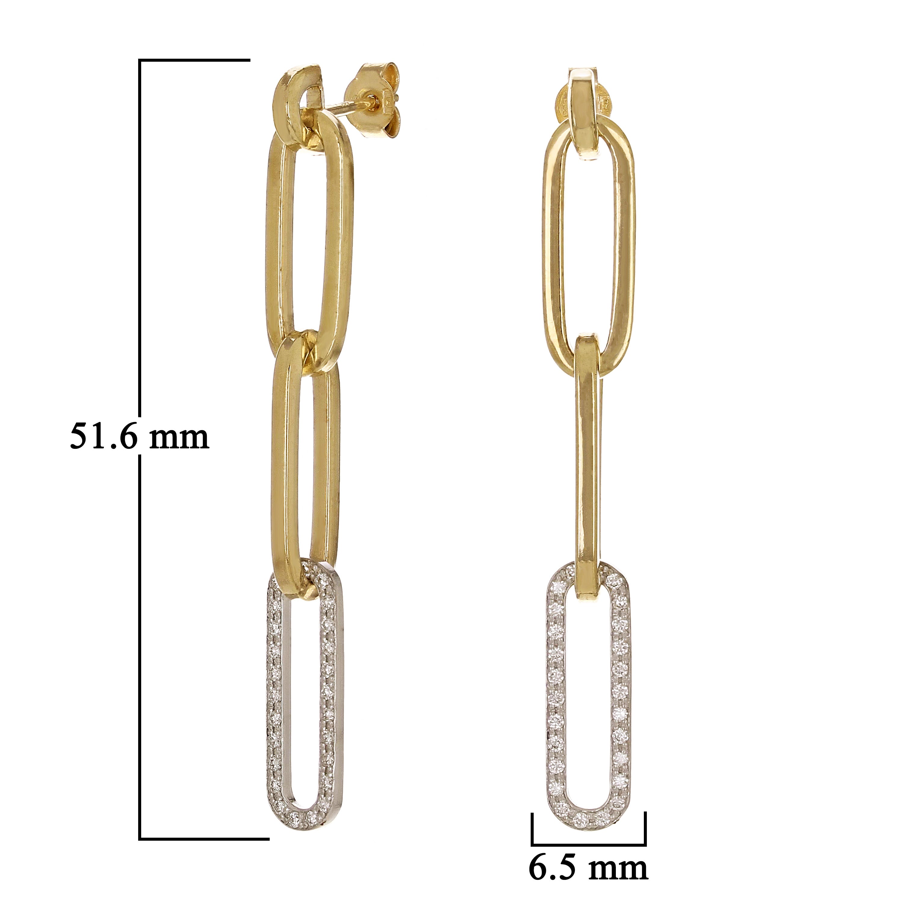 14k Yellow Gold 0.42ctw Diamond Paper Clip Dangling Earrings 2" 4.3 grams