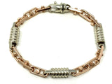 14k White & Rose Gold Handmade Fashion Link Bracelet 8.5" 7.3mm 30.5 grams