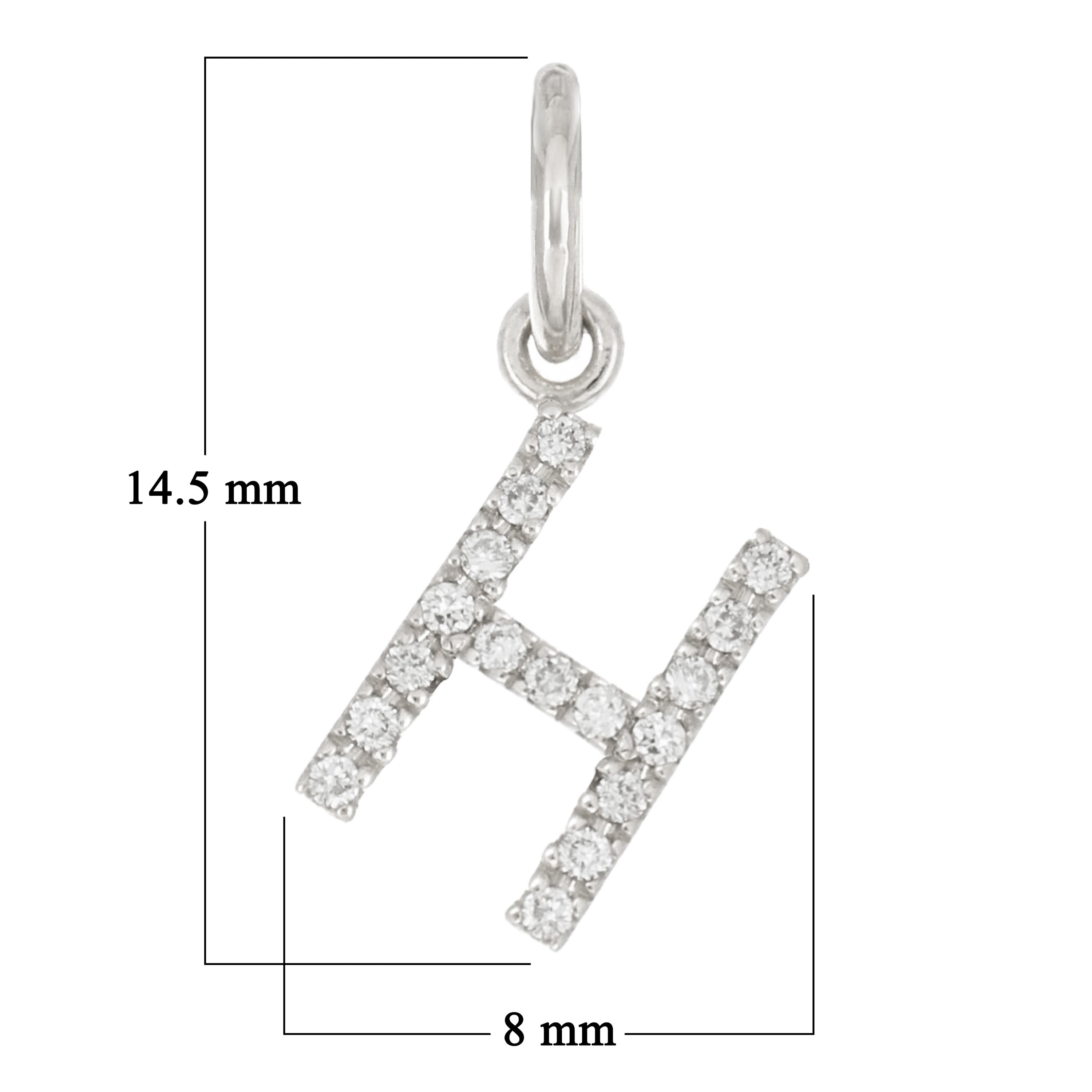 14k White Gold Diamond Initial Letter H Charm Pendant - Letter H,White