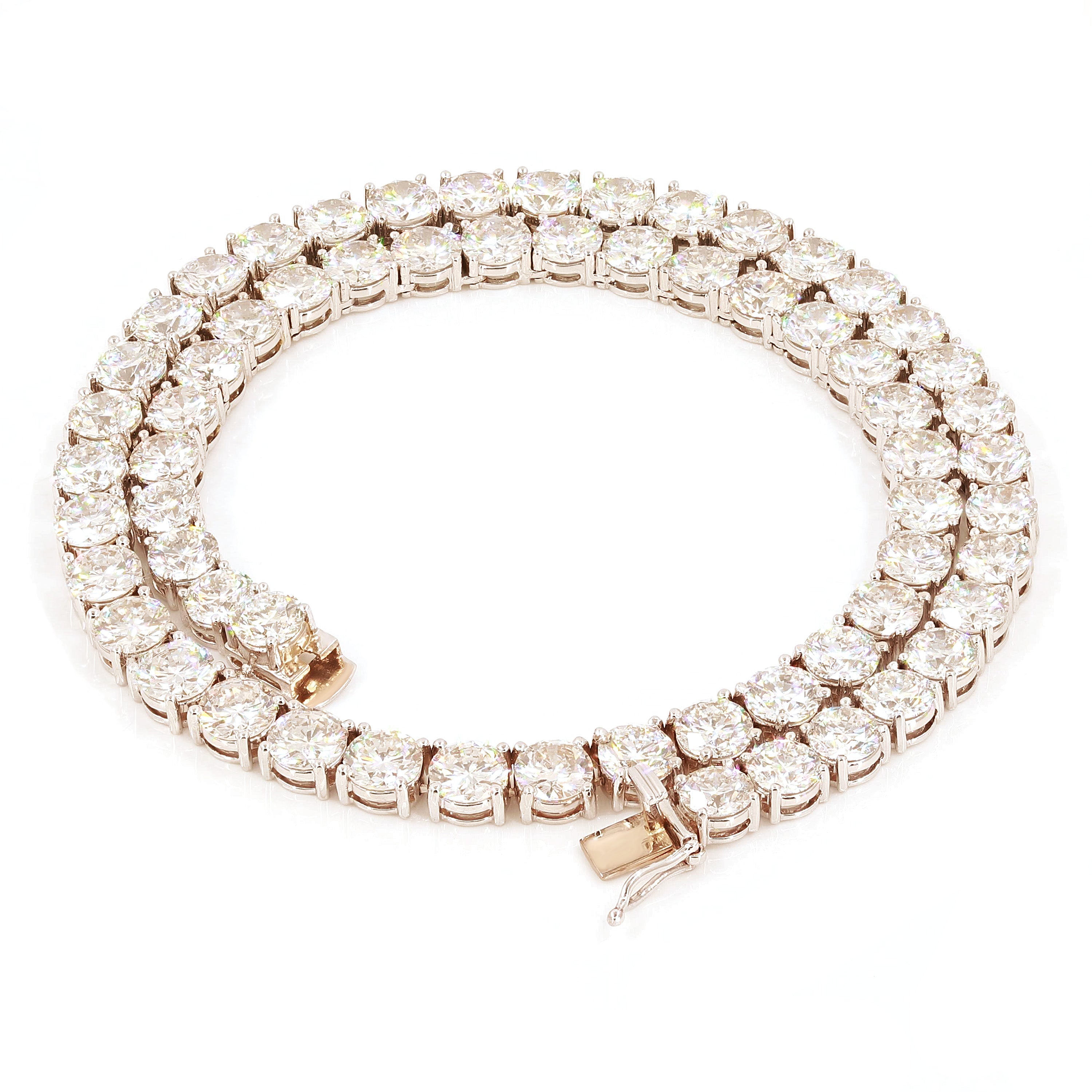 14k White Gold 63 Round 74.66 CTW Lab-Grown Diamond Tennis Necklace 17" 7mm 62.1 grams