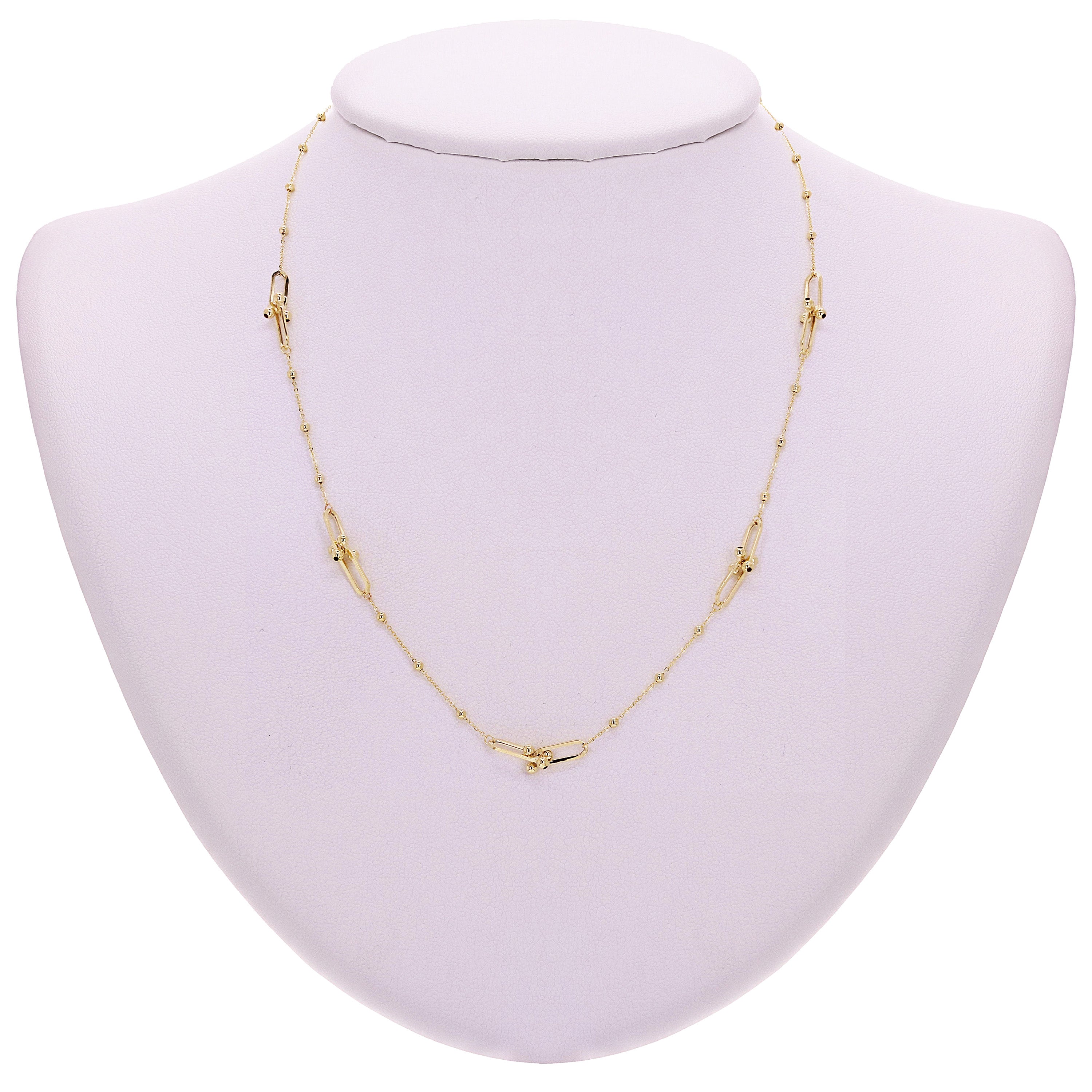 Italian 14k Yellow Gold Ball Beads & U Link Necklace 16" 2.5 grams