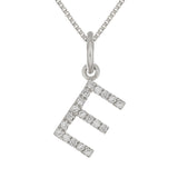 14k White Gold Diamond Initial Letter E Charm Pendant Necklace 18" - Letter E,White