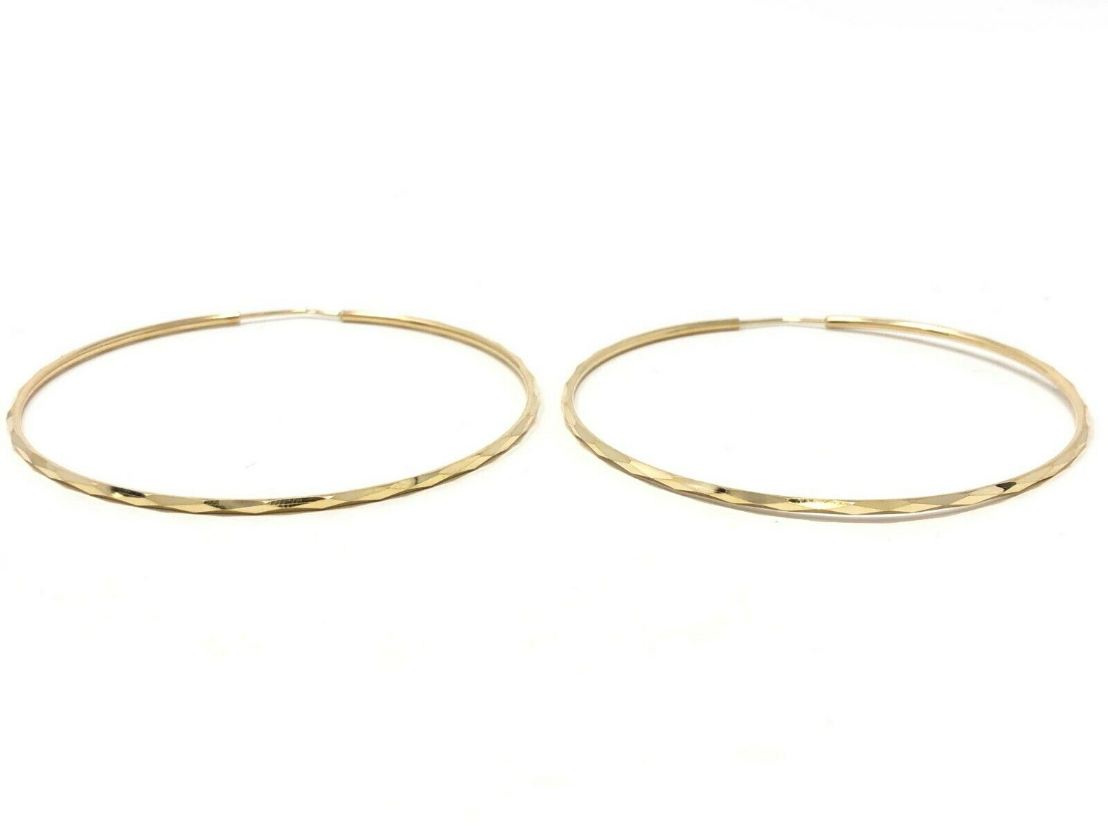 14k Yellow Gold Diamond Cut Round Hoop Earrings 2.6" 1.65mm 5 grams