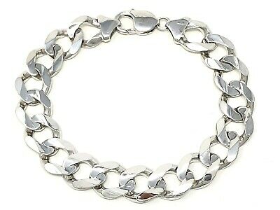 10k White Gold Flat Cuban Bracelet Link Chain 7.5" 12.5mm 33.4 grams - White,7.5"