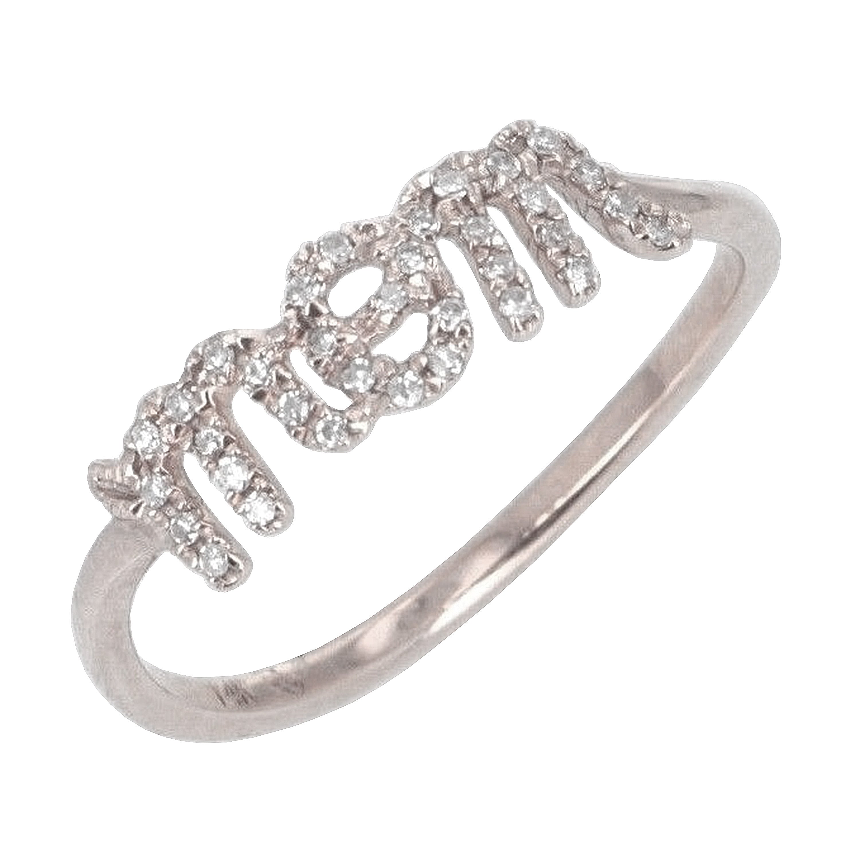 14k White Gold Diamond Mom Ring Size 7 - White