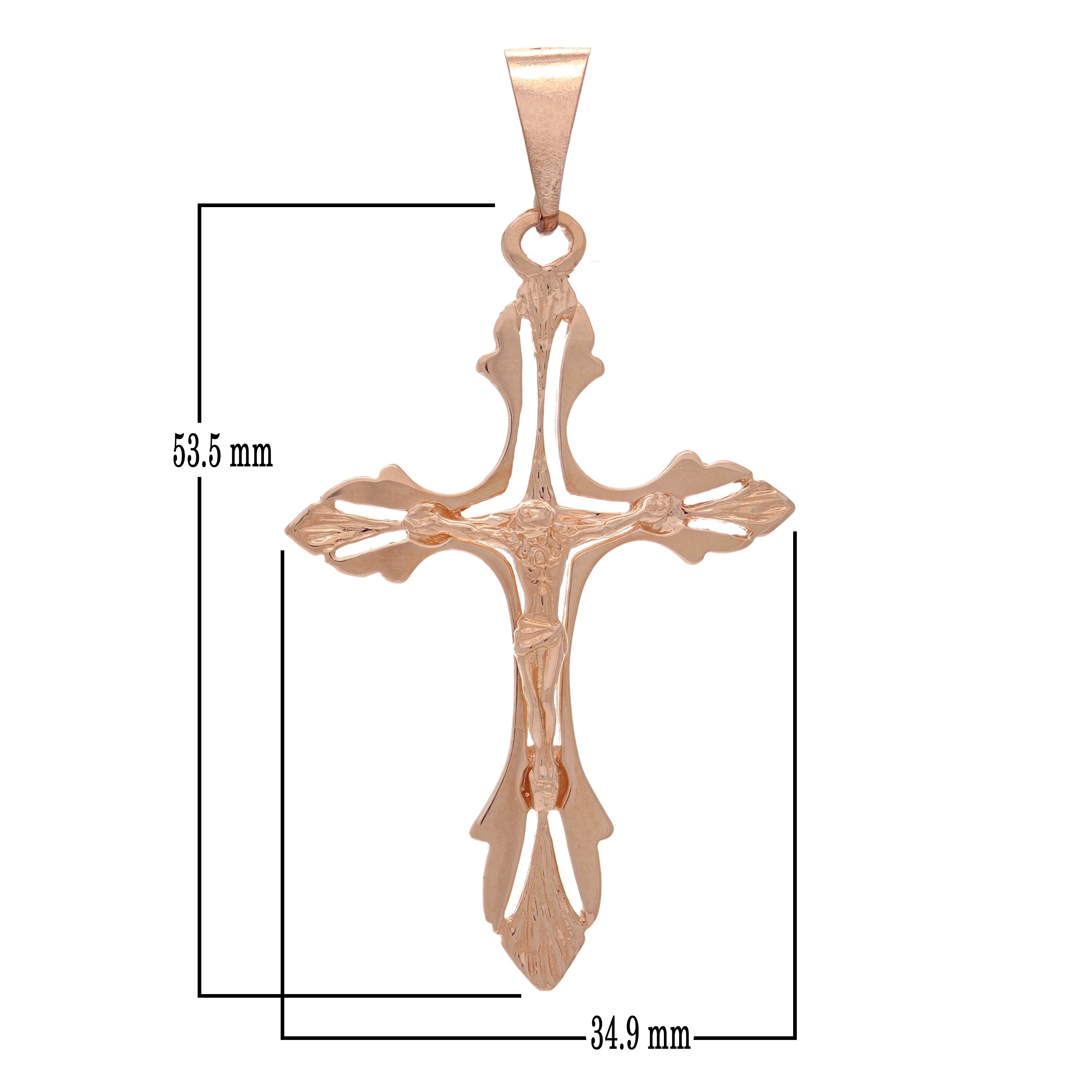 14k Rose Gold Jesus Christ Crucifix Cross Religious Charm Pendant 2.4" 6.2 grams - Rose