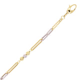 Italian 14k Two Tone Gold Ball Bead & Paper Clip Link Bracelet 7.5" 3.1 grams