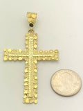 10k Yellow Gold Nugget Cross Pendant Diamond Cut BIG 3.25" 11.6 grams