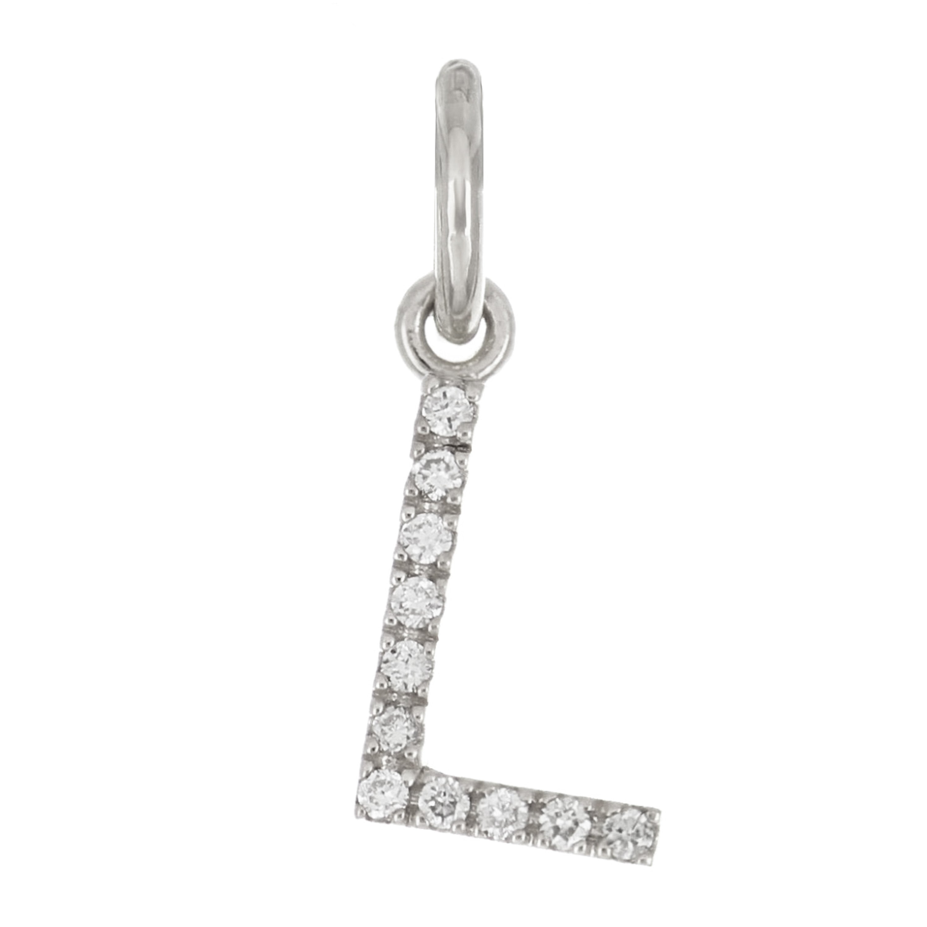 14k White Gold Diamond Initial Letter L Charm Pendant - Letter L,White