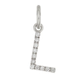 14k White Gold Diamond Initial Letter L Charm Pendant - Letter L,White