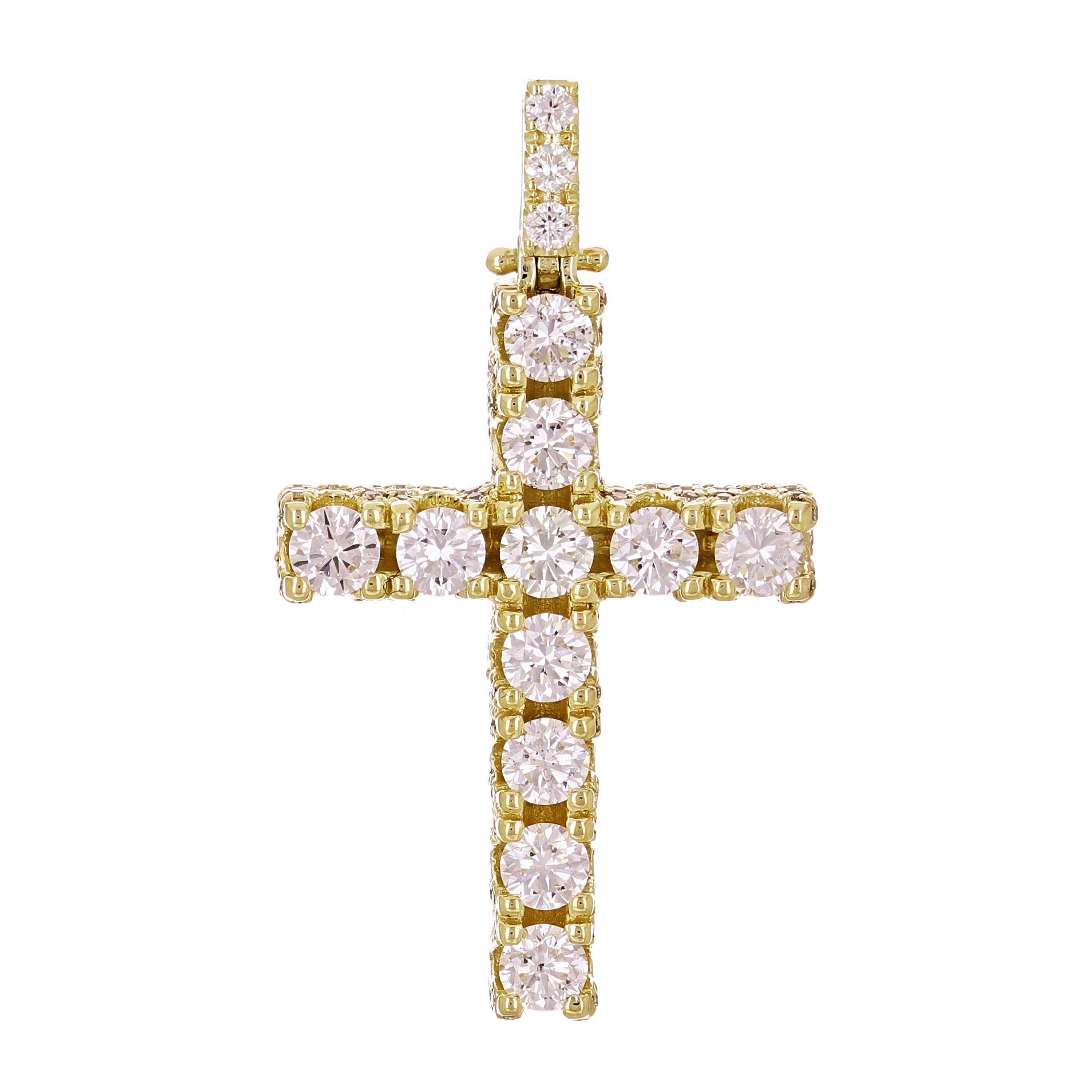 14k Yellow or White Gold 1.79ctw Diamond Cross Pendant Iced Out