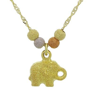 14k Tri Color Gold Ball Bead Elephant Charm Bracelet Anklet 9.5" Singapore Chain