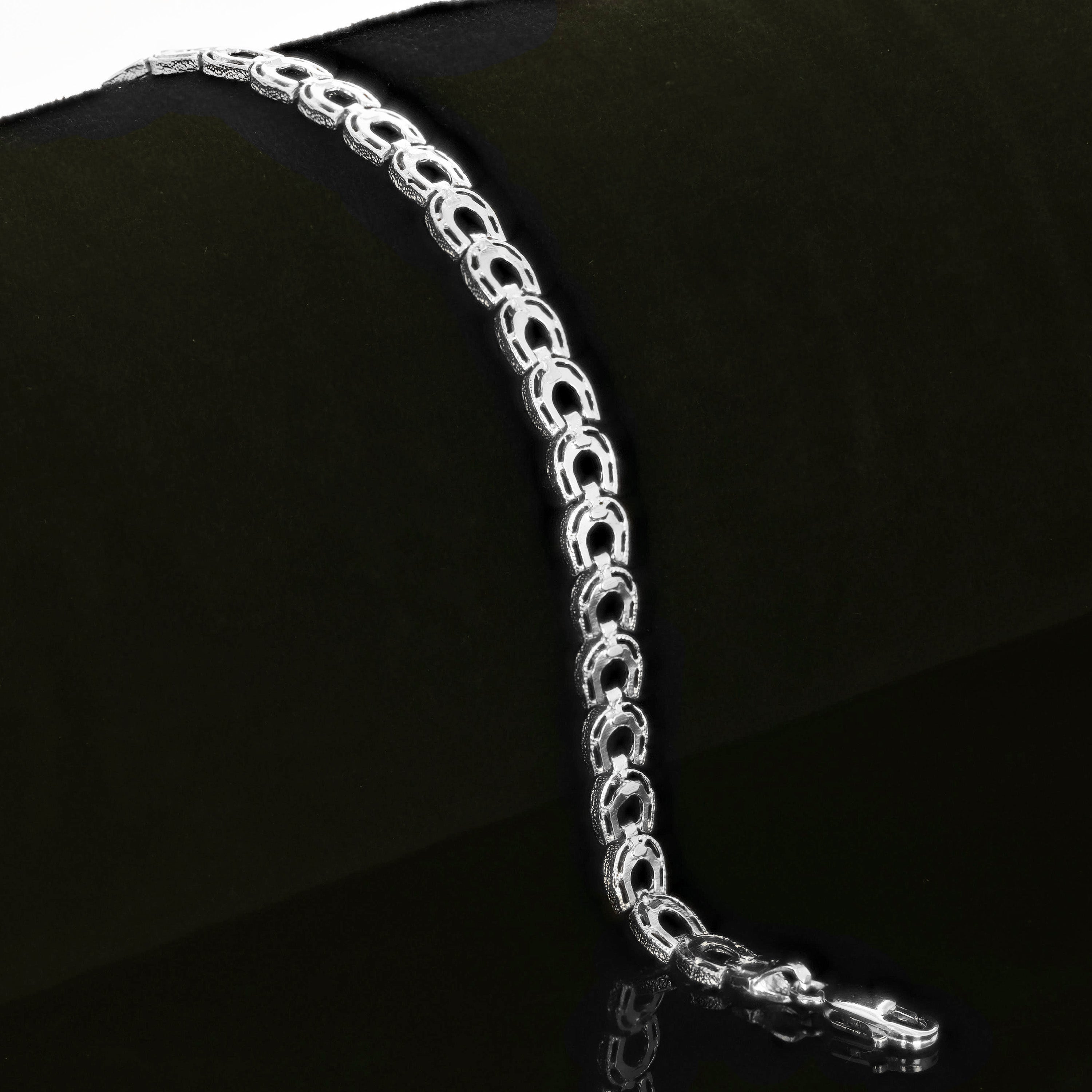 10k White Gold Solid Diamond Cut Horse Shoe Bracelet 6.5" 6.4mm 7.2 grams - White,6.5"