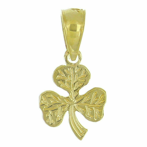 14k Yellow Gold Solid 3 Leaf Clover Good Luck Charm Pendant 0.5 gram