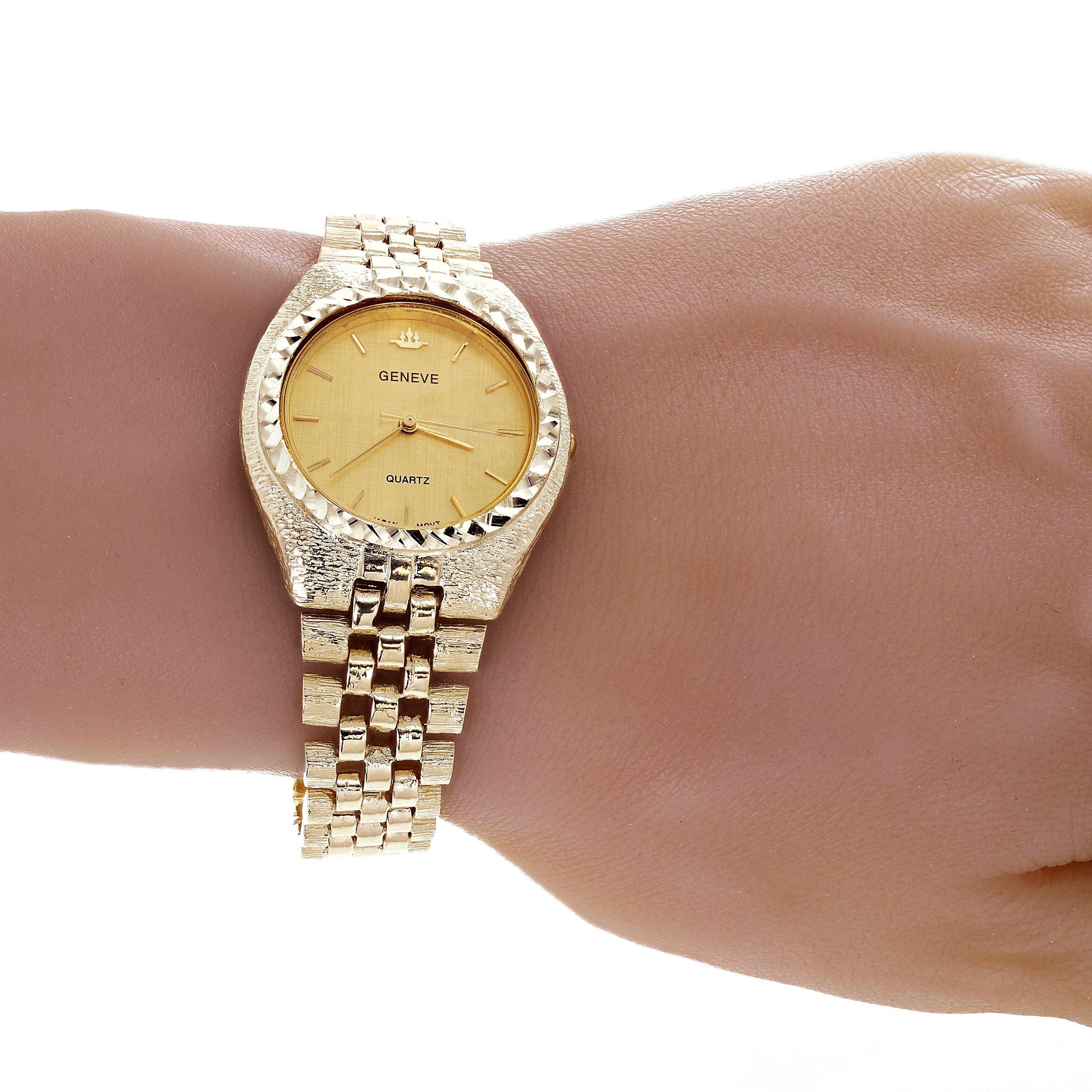 10k Yellow Gold Link Geneve Diamond Wrist Watch 8"-8.5" 49 grams