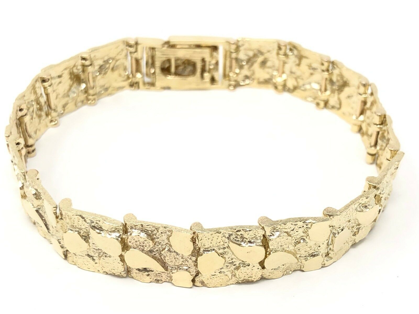 14k Yellow Gold Solid Nugget Bracelet Adjustable 8"-8.5" 12mm 34.4 grams