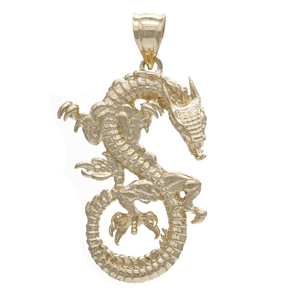 14k Yellow White or Rose Gold Solid Detailed 3D Good Luck Dragon Pendant
