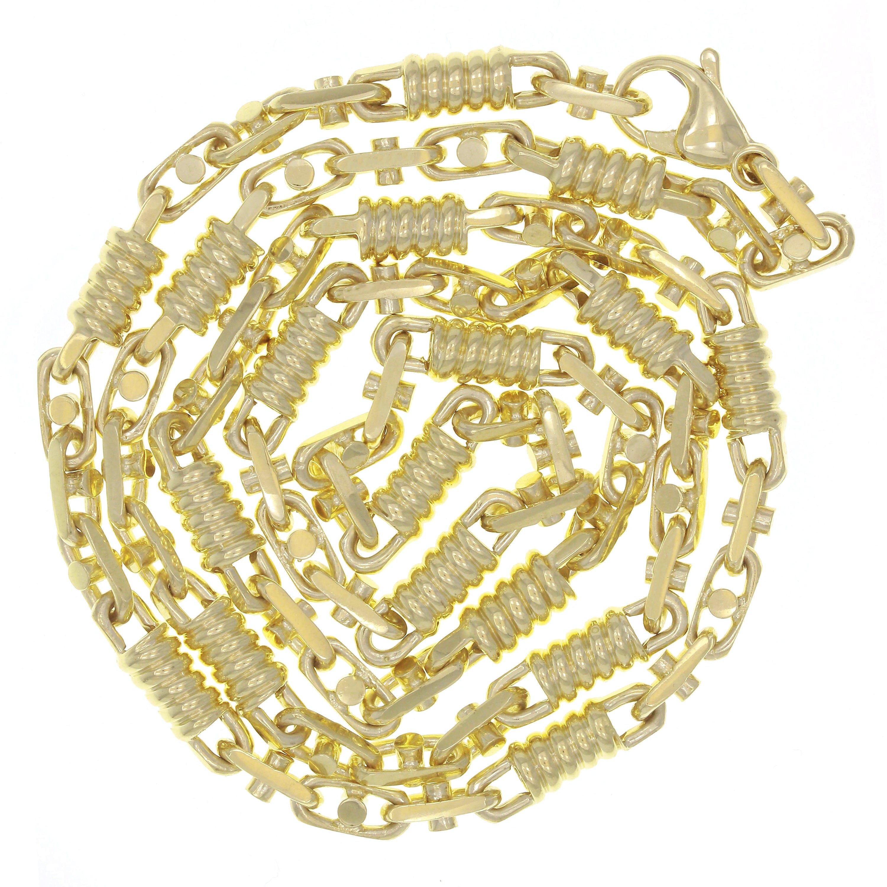 10k Yellow Gold Spring Barrel Handmade Link Necklace 20" 7mm 57.1 grams - 20"