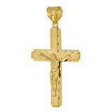 14k Yellow Gold Jesus Christ Crucifix Cross Religious Pendant 1.9" 4.5 grams