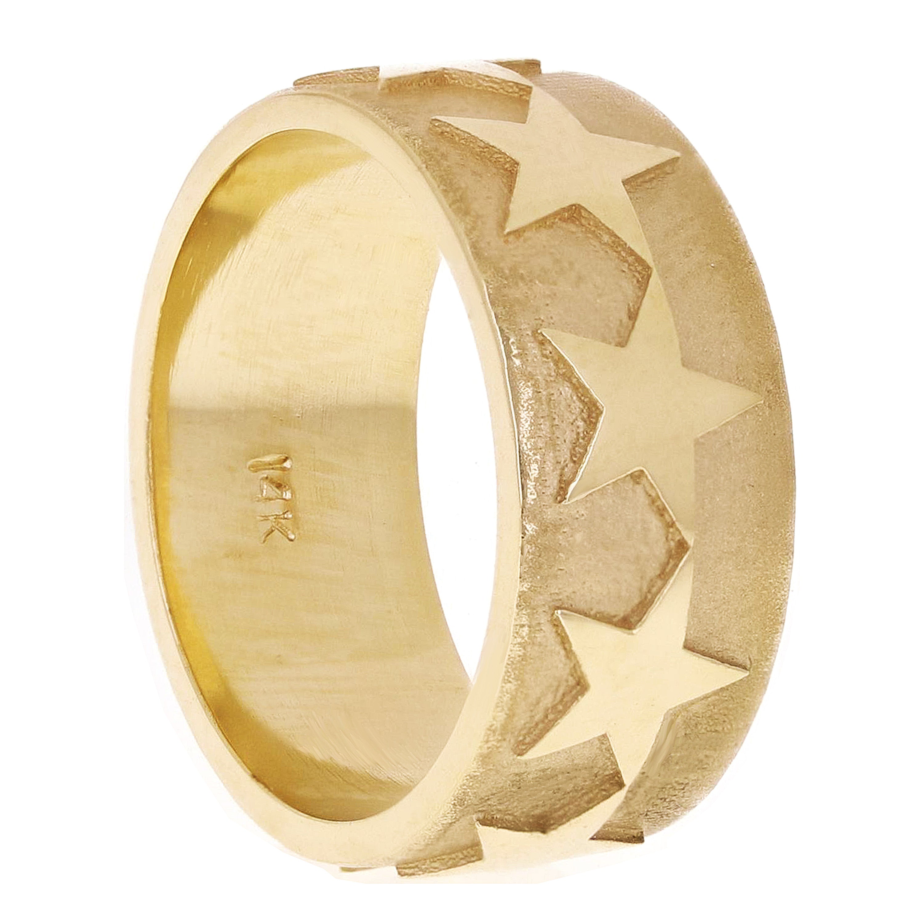 14k Yellow Gold Solid 3D Star Ring Band Size 8 8.7mm 10.2 grams