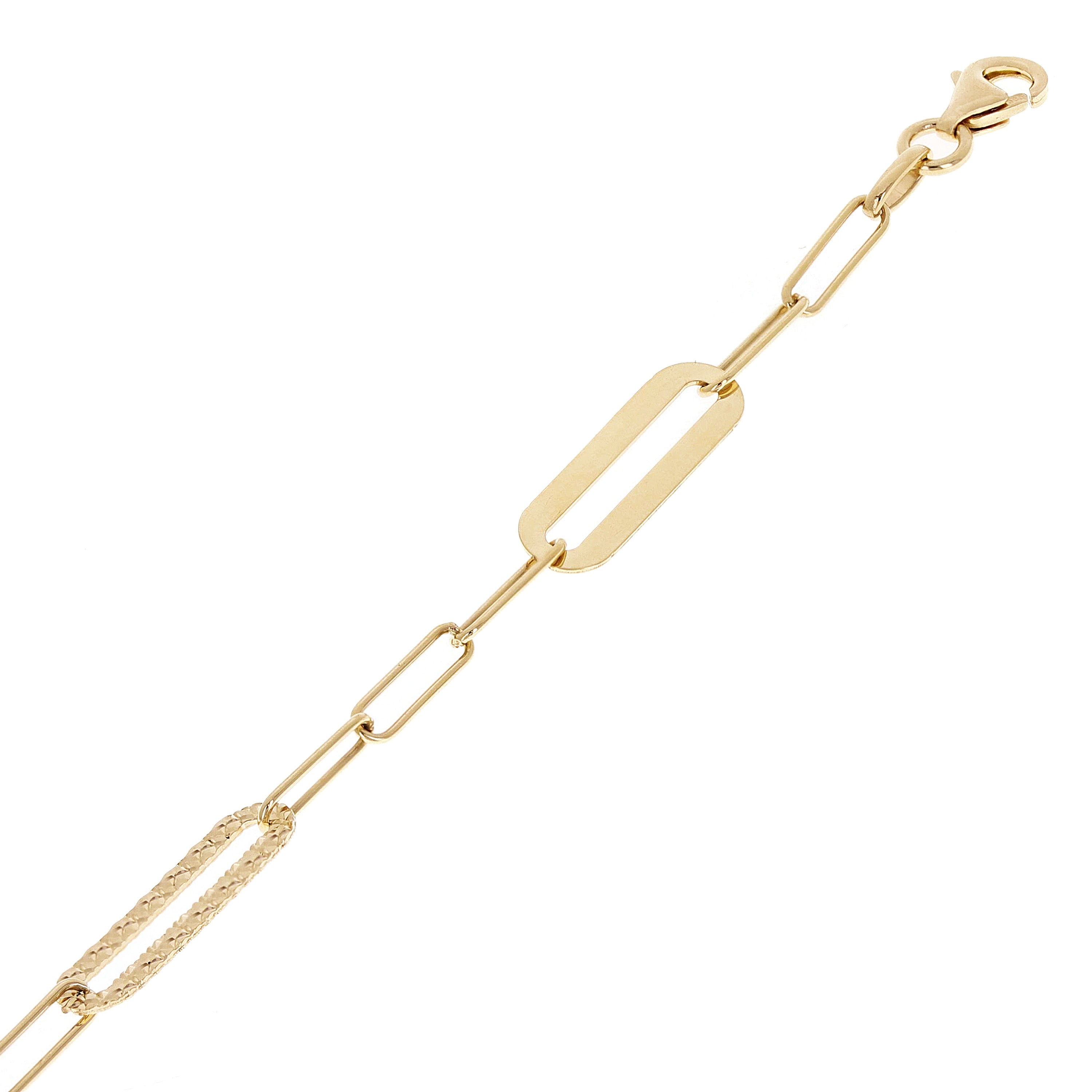 Italian 14k Yellow Gold High Polished & Diamond Cut Paperclip Link Bracelet 7"