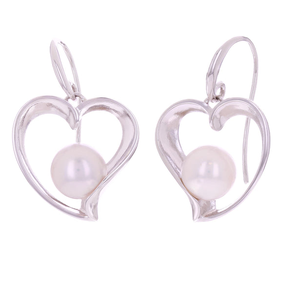 Sterling Silver Freshwater Pearl Heart Drop Earrings 8.5mm 7.4 grams