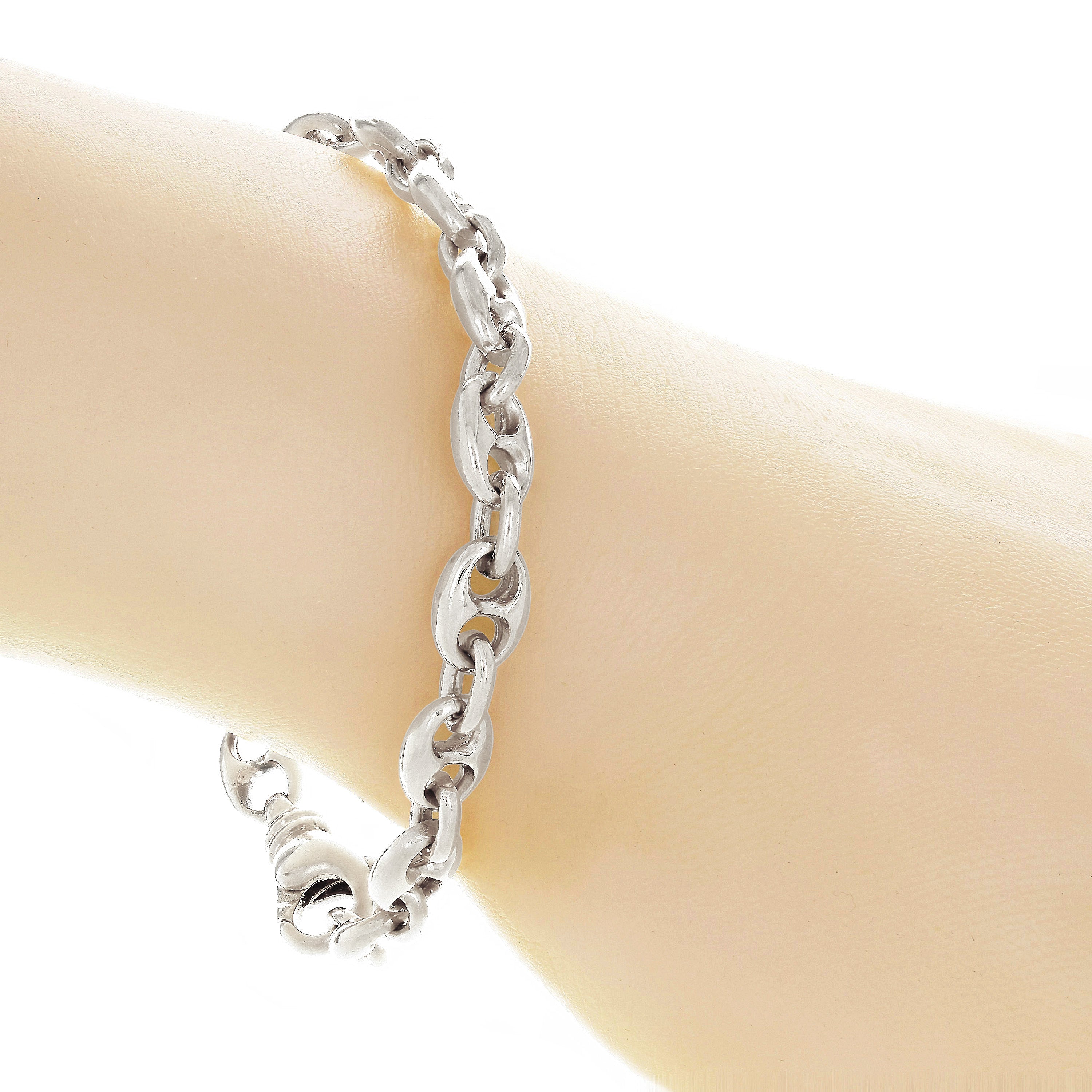 10k White Gold Solid Gucci Mariner Link Chain Bracelet 7" 7.5mm 20 grams - White,7"