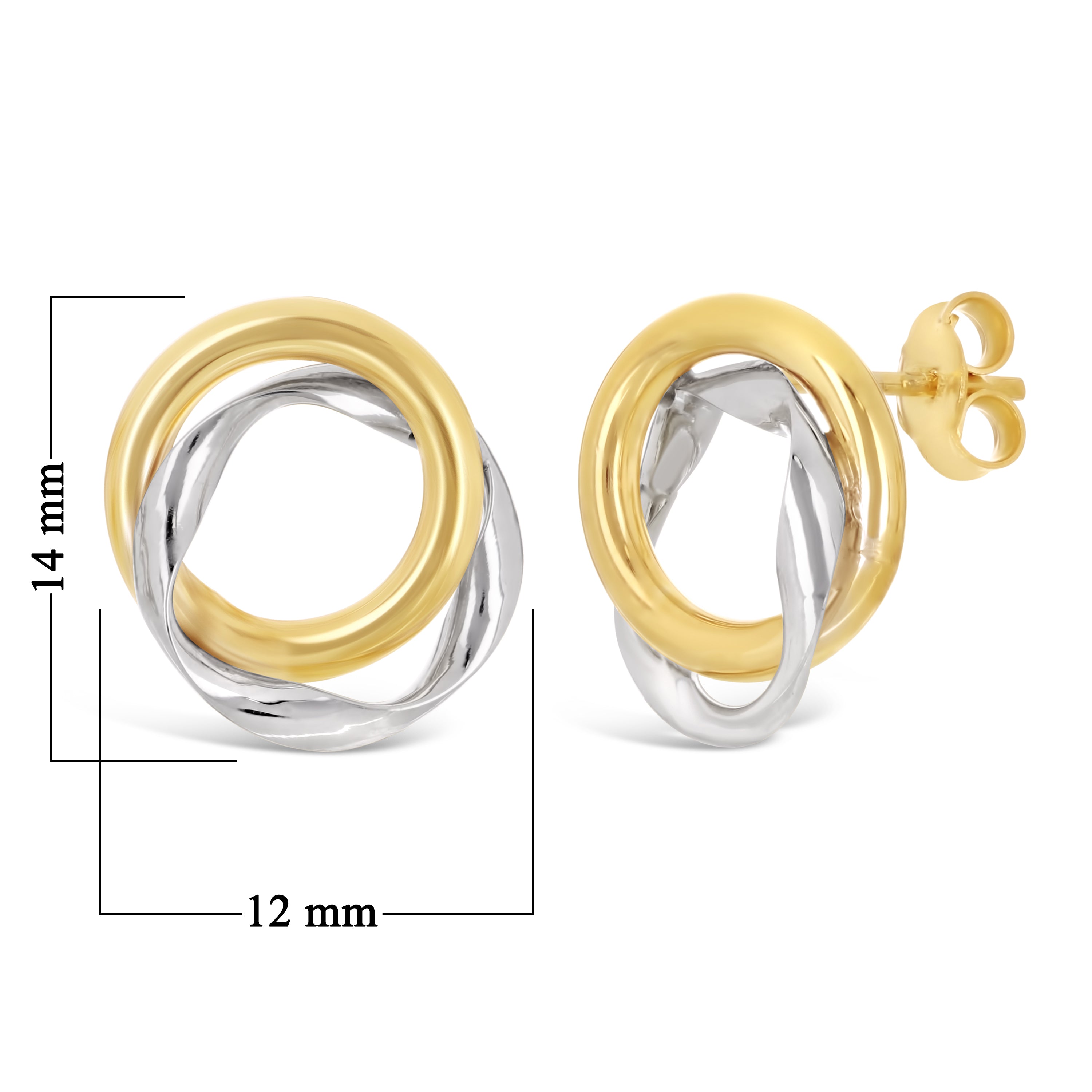 Italian 14k Yellow & White Gold Small Double Tubular Love Knot Stud Earrings - Tubular Cicrle