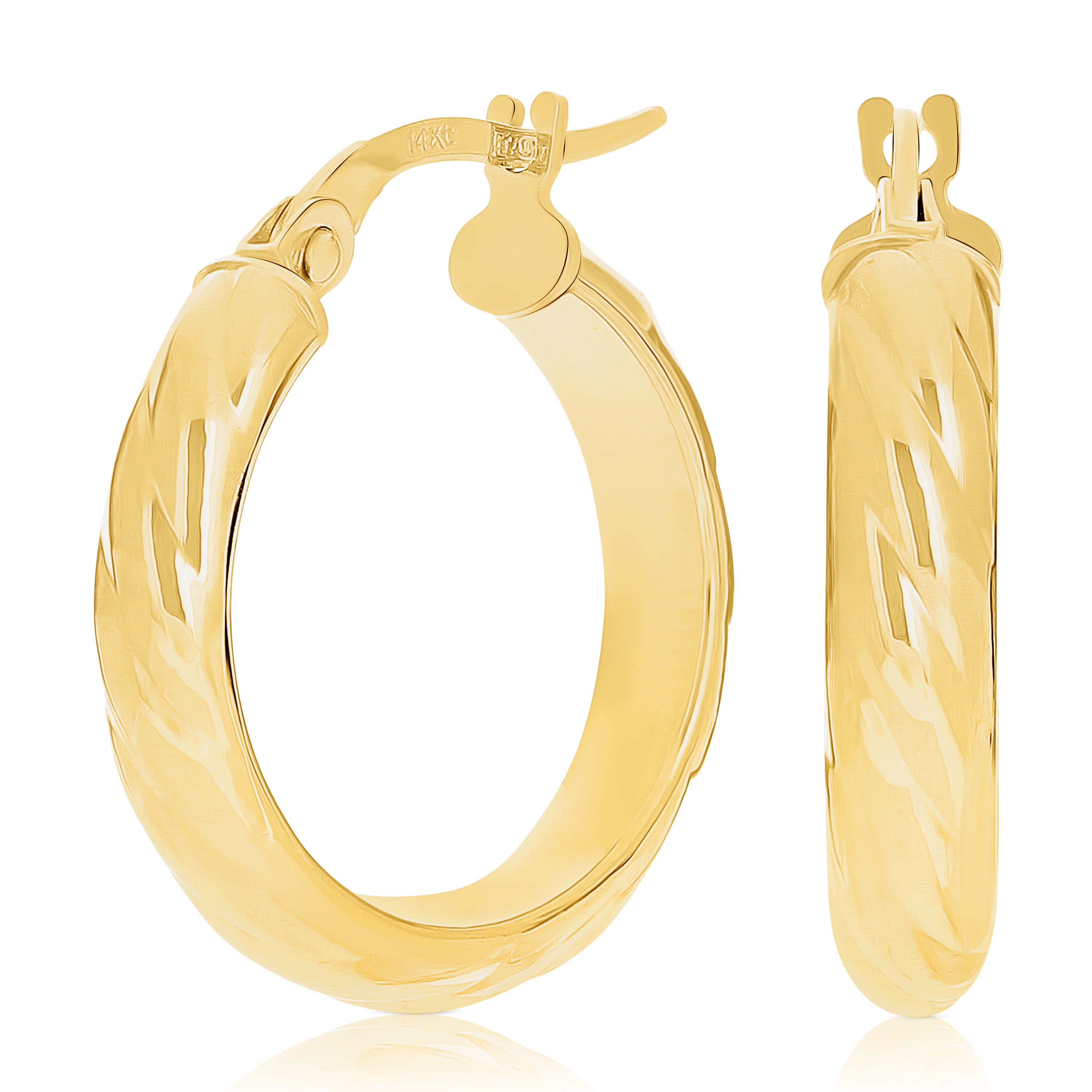 Italian 14k Yellow Gold Rope Design Small Wide Hollow Hoop Earrings