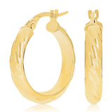 Italian 14k Yellow Gold Rope Design Small Wide Hollow Hoop Earrings