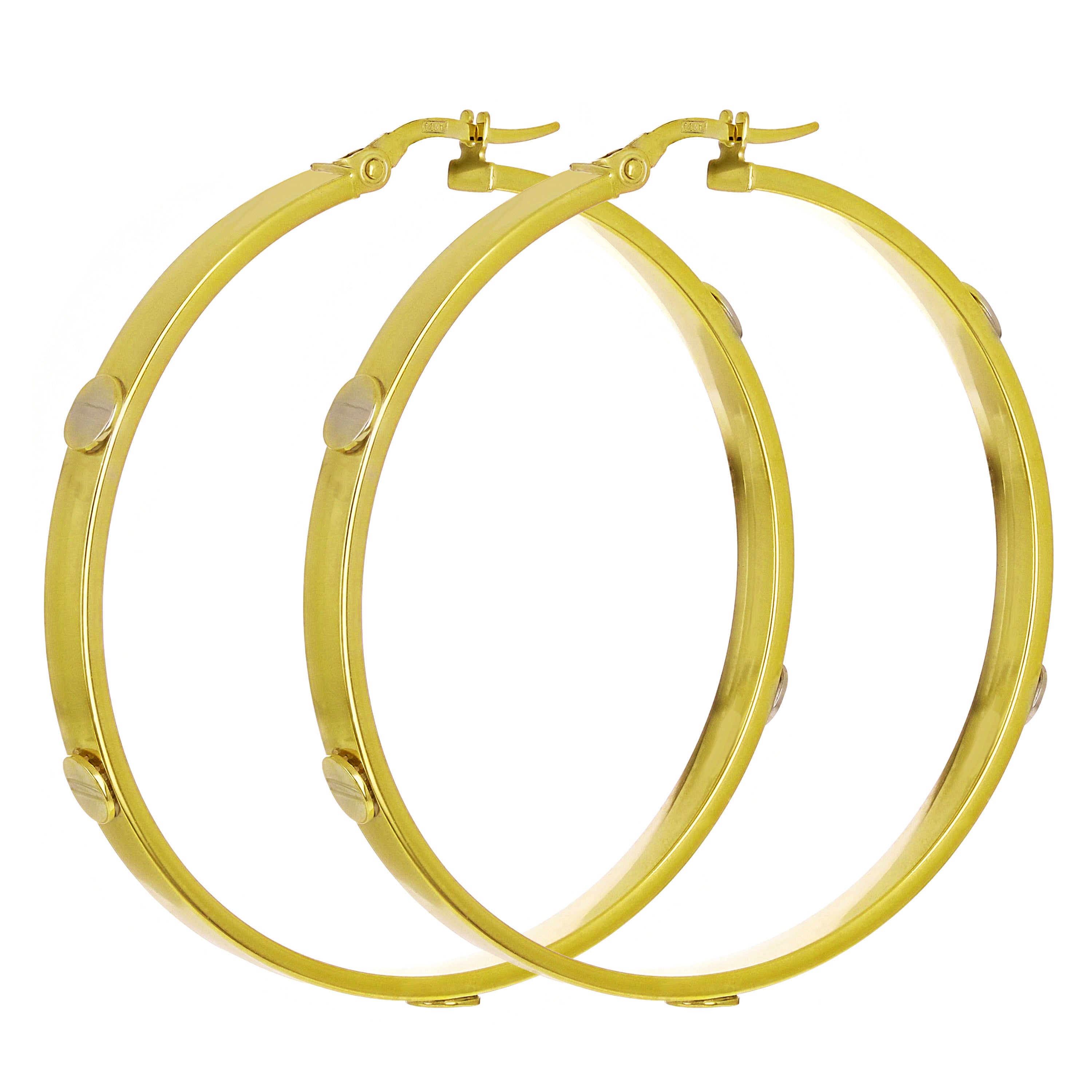 Italian 14k Yellow & White Gold Hollow Love Screw Design Hoop Earrings 1.8" 4mm