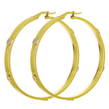 Italian 14k Yellow & White Gold Hollow Love Screw Design Hoop Earrings 1.8" 4mm