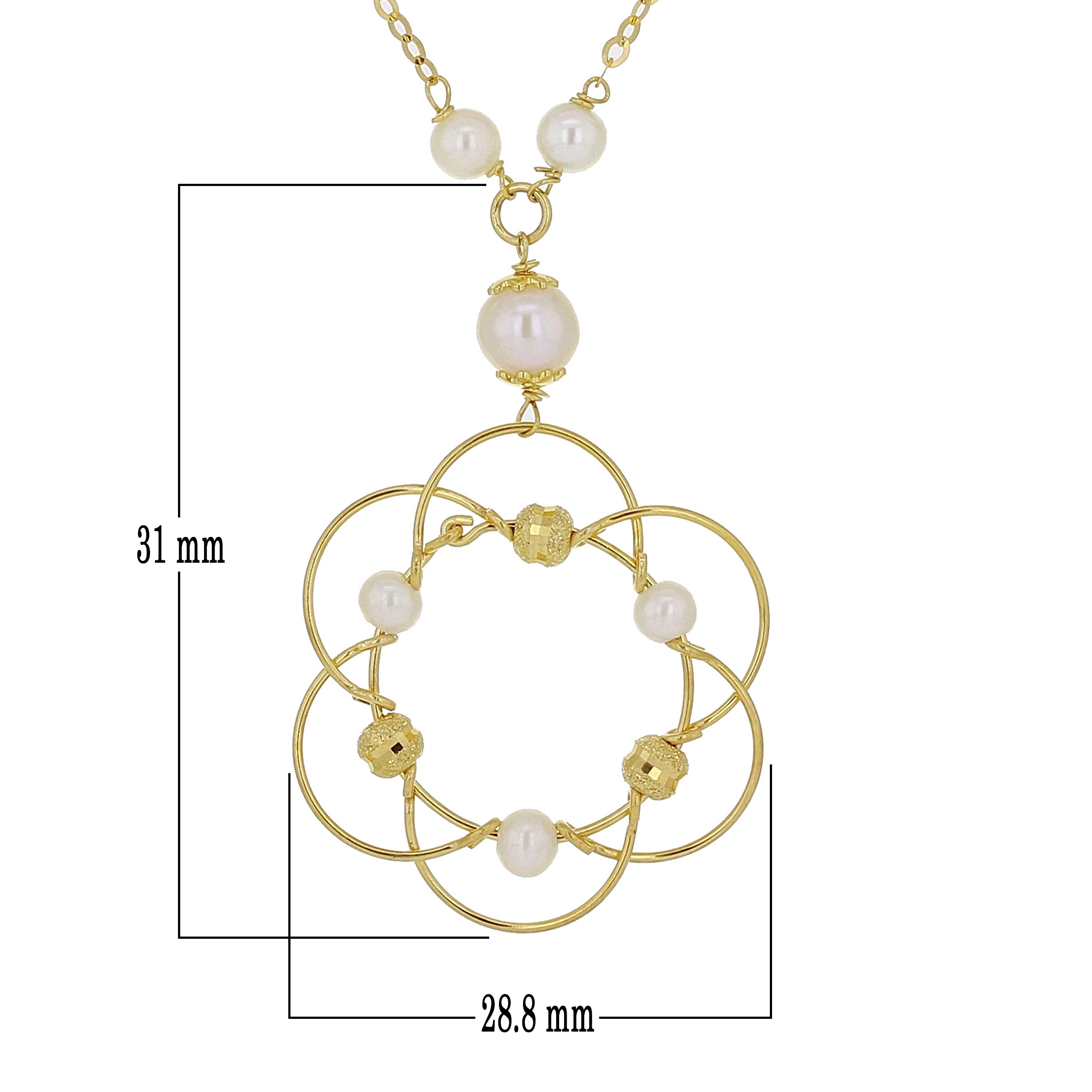 Italian 14k Yellow Gold White Pearl Magic Wire Sphere Pendant Y-Necklace
