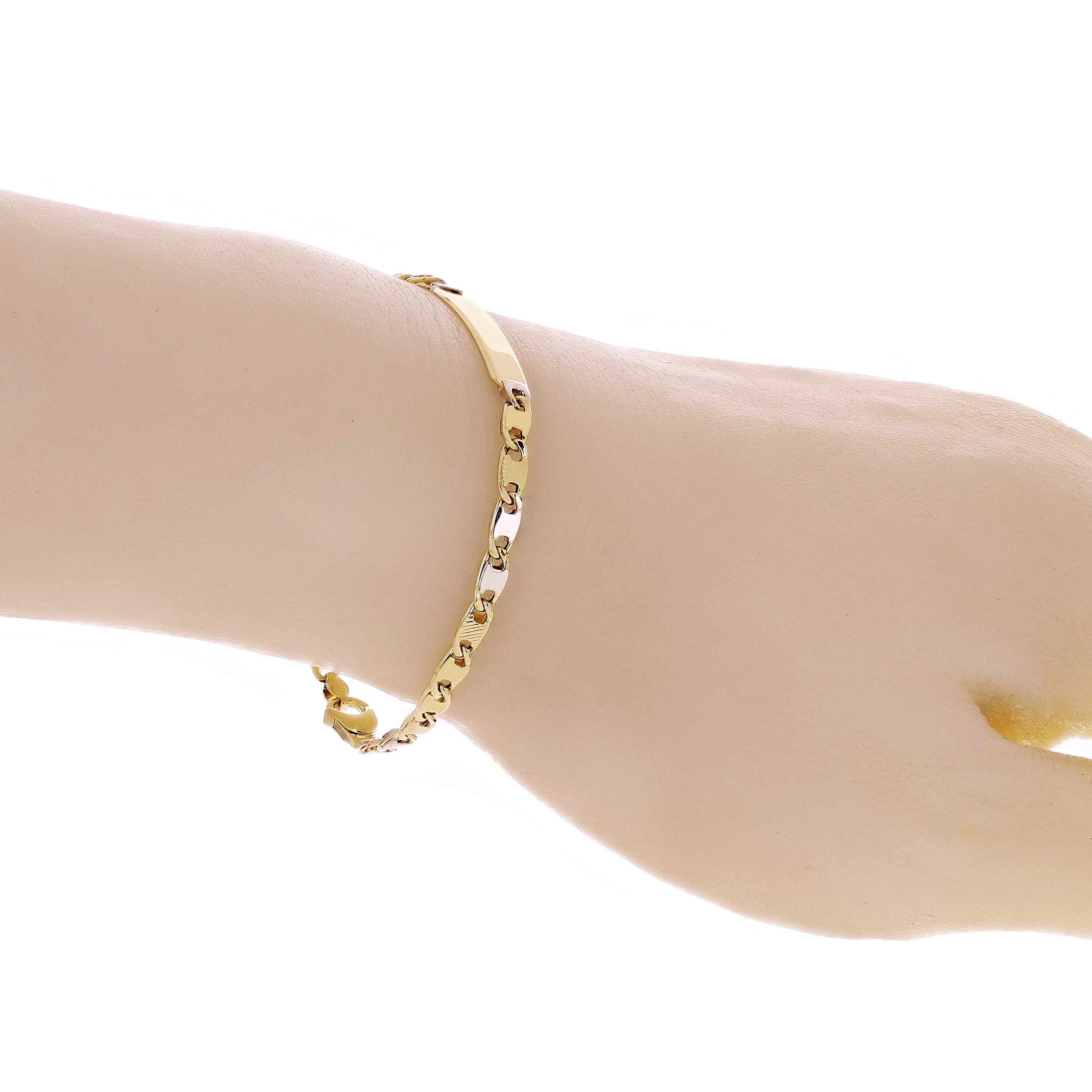 Italian 14k Two Tone Gold Engravable Baby Kids ID Bracelet 7.25" 4.7mm 3.4 grams