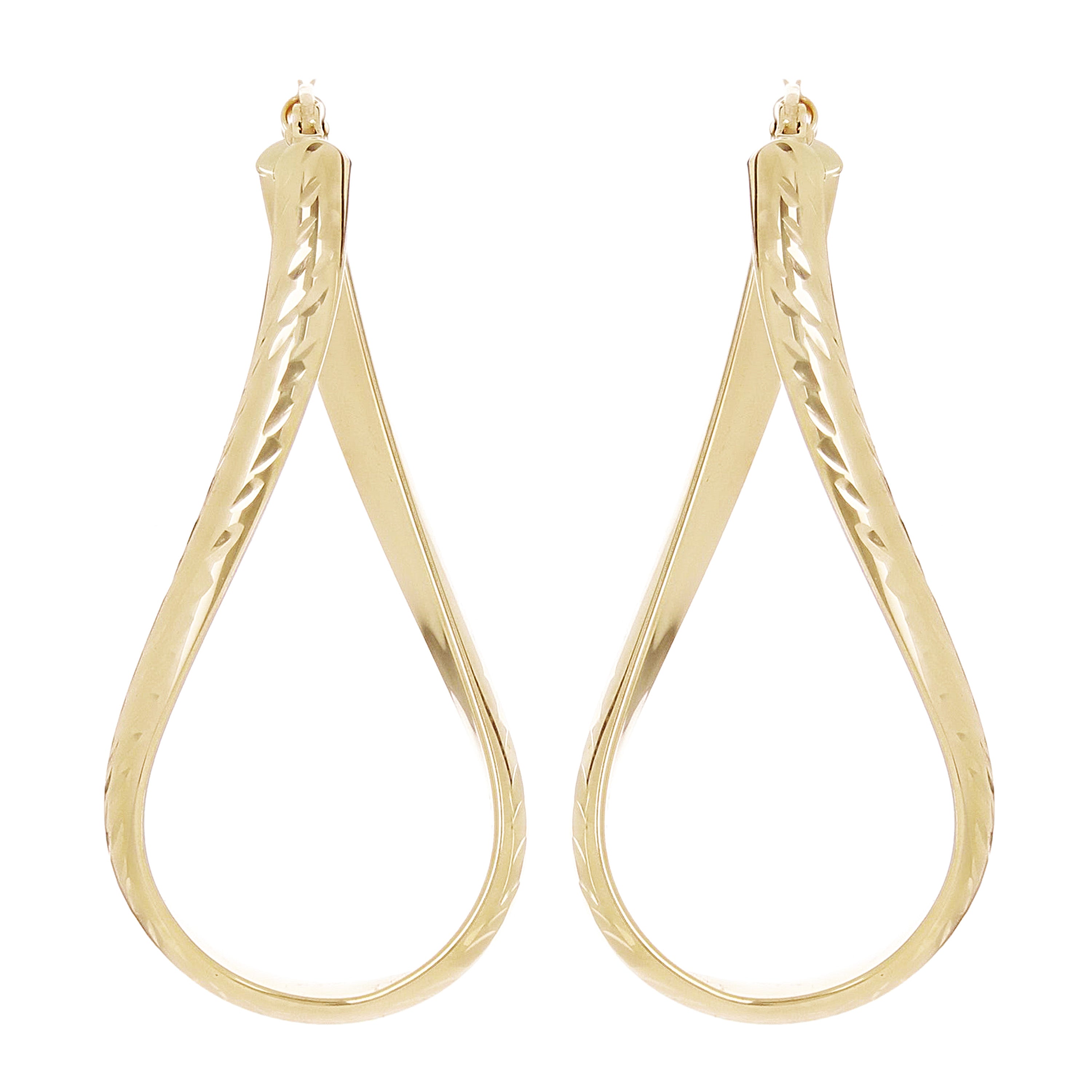 Italian 14k Yellow Gold Diamond Cut Twisted Oval Hoop Earrings 1.4" 1.7 grams