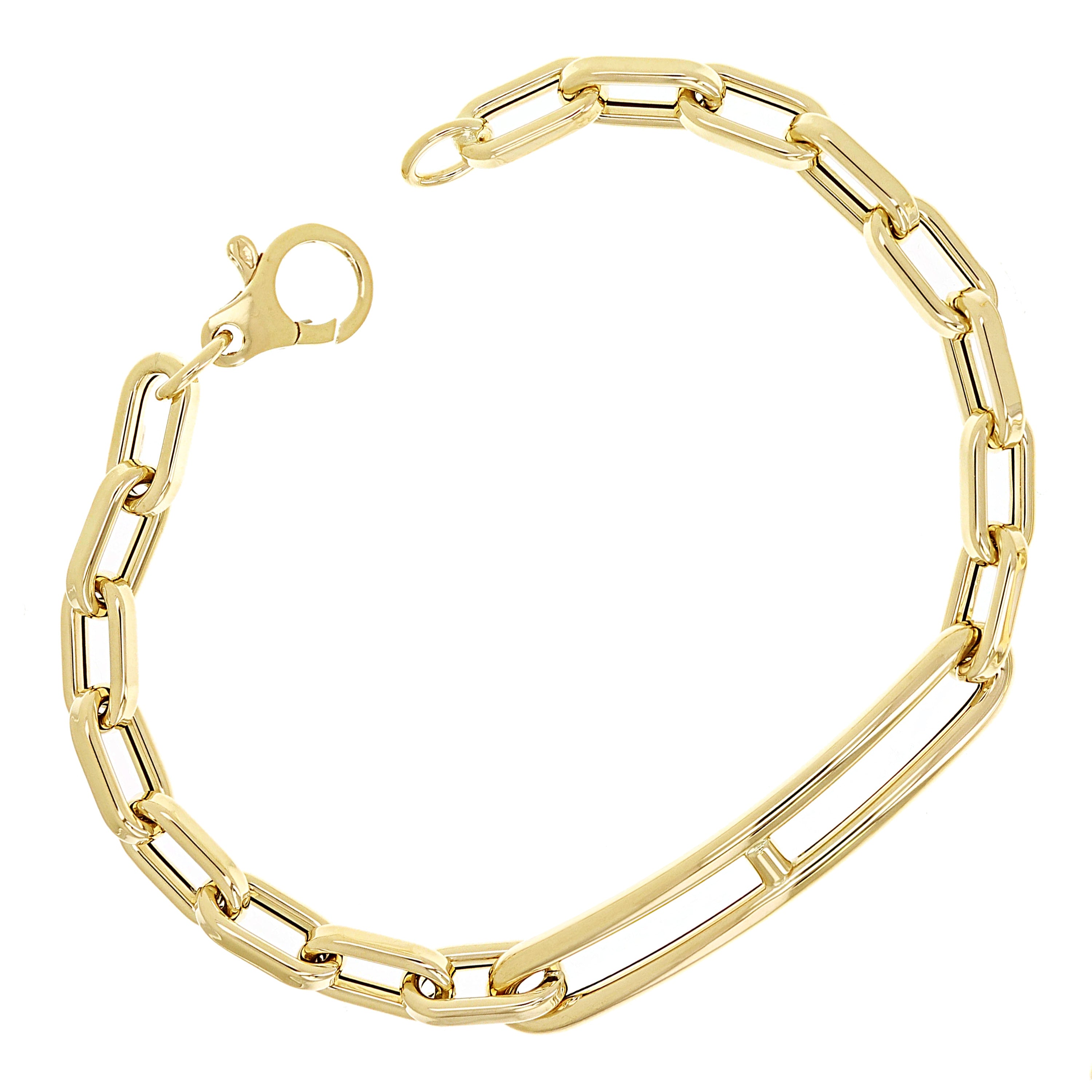 Italian 14k Yellow Gold Paper Clip Link Chain Bracelet 7.5" 6.2 grams