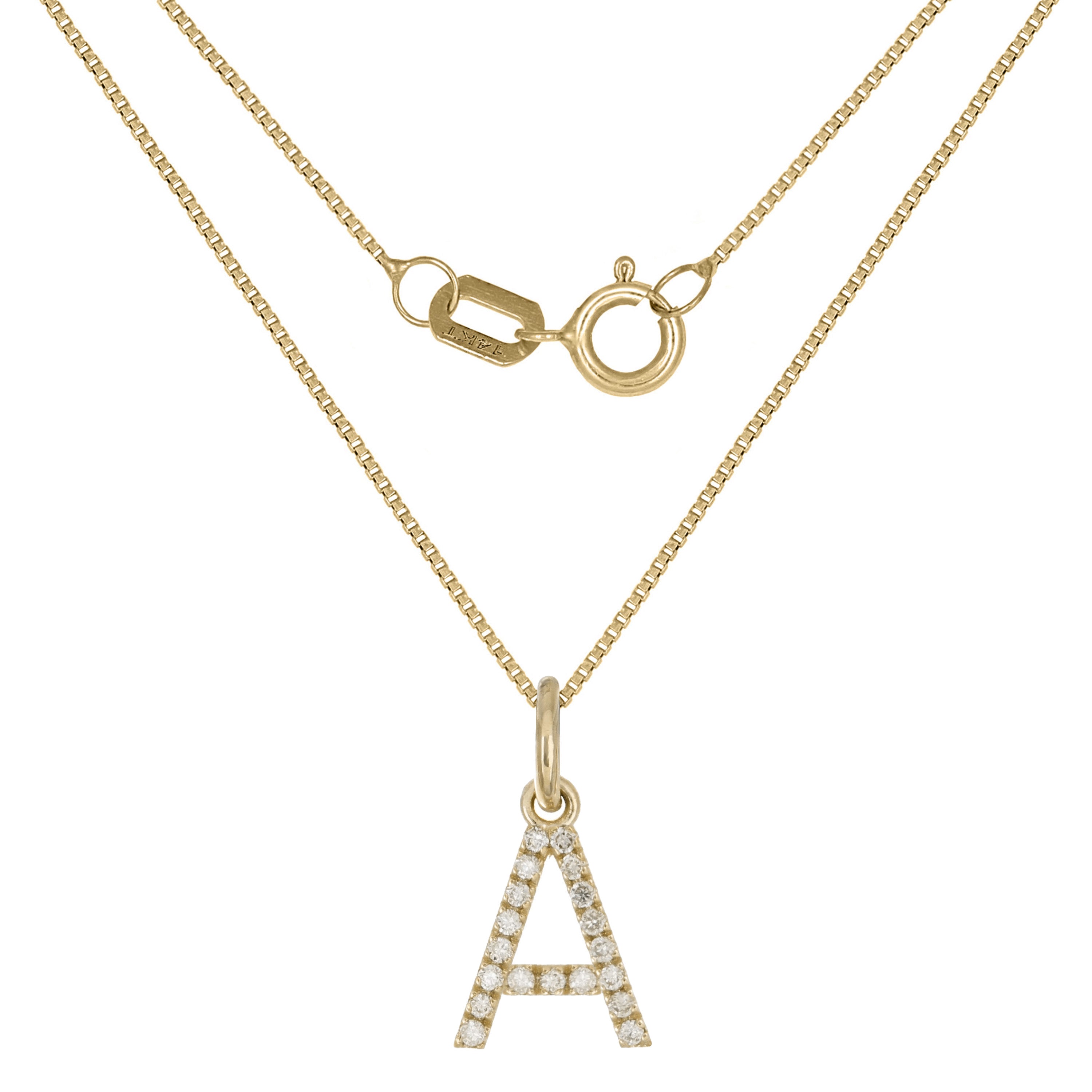 14k Yellow Gold Diamond Initial Letter A Charm Pendant Necklace 18" - Letter A,Yellow