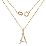 14k Yellow Gold Diamond Initial Letter A Charm Pendant Necklace 18" - Letter A,Yellow