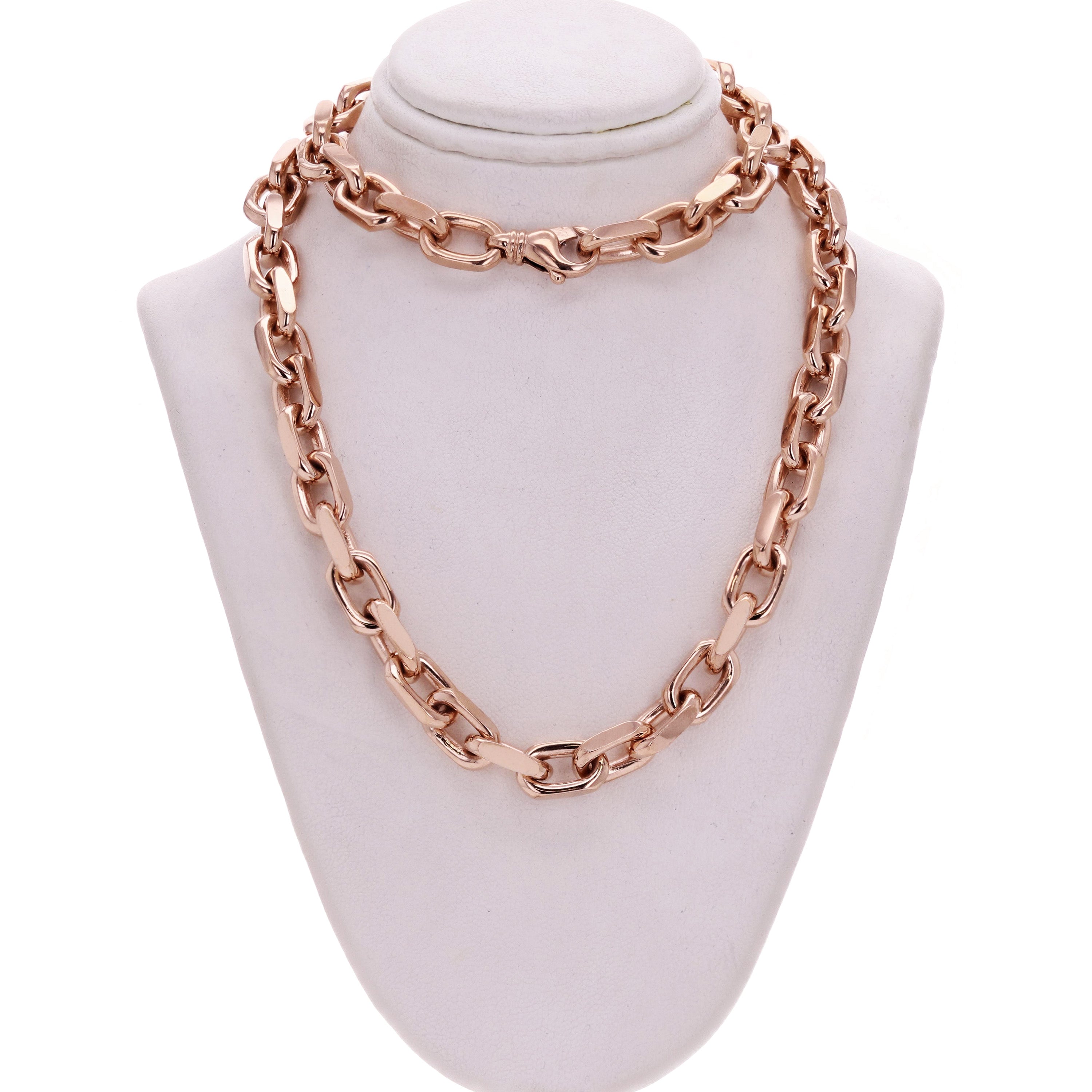 18k Rose Gold Solid Handmade Link Chain Necklace 22" 8.5mm 158 grams - Rose,22"