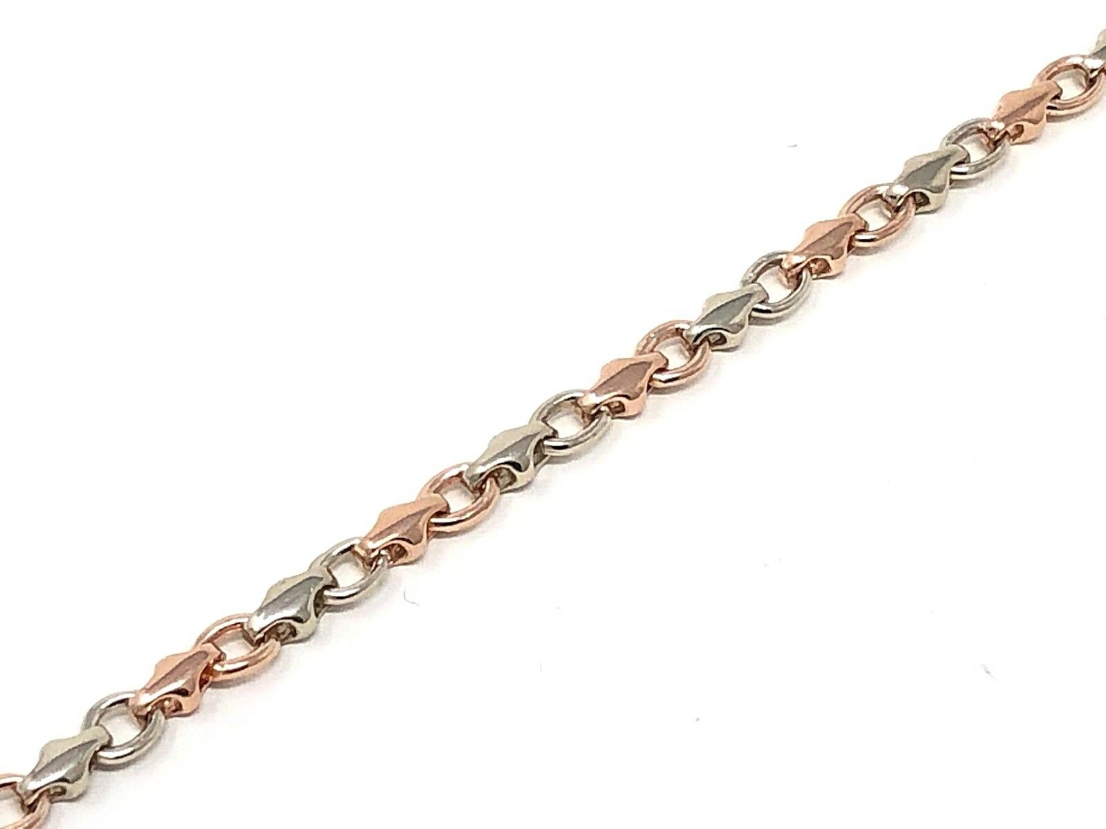14k Rose & White Gold Handmade Fashion Link Bracelet 7.25" 4mm 9.4 grams - 7.25"