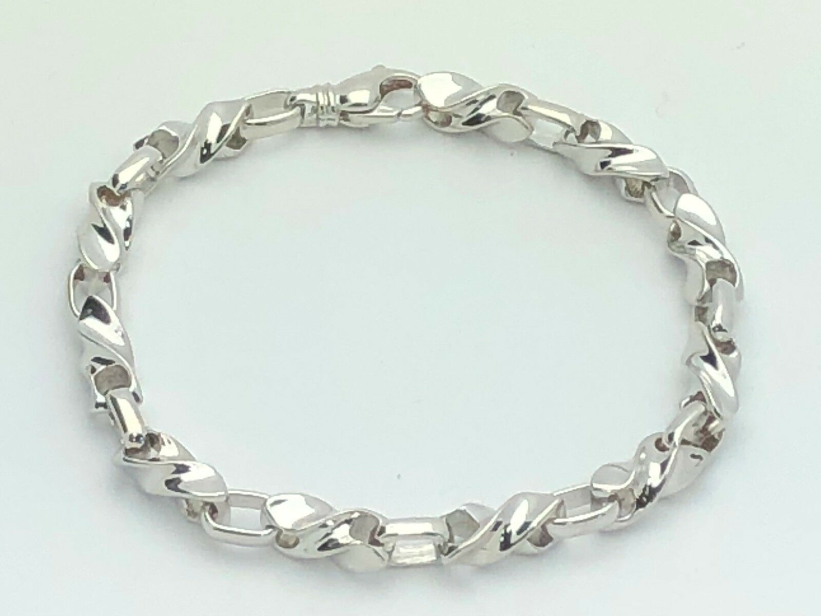 Men's 14k White Gold Handmade Fashion Link Bracelet 9" 6.5mm 37.7 grams