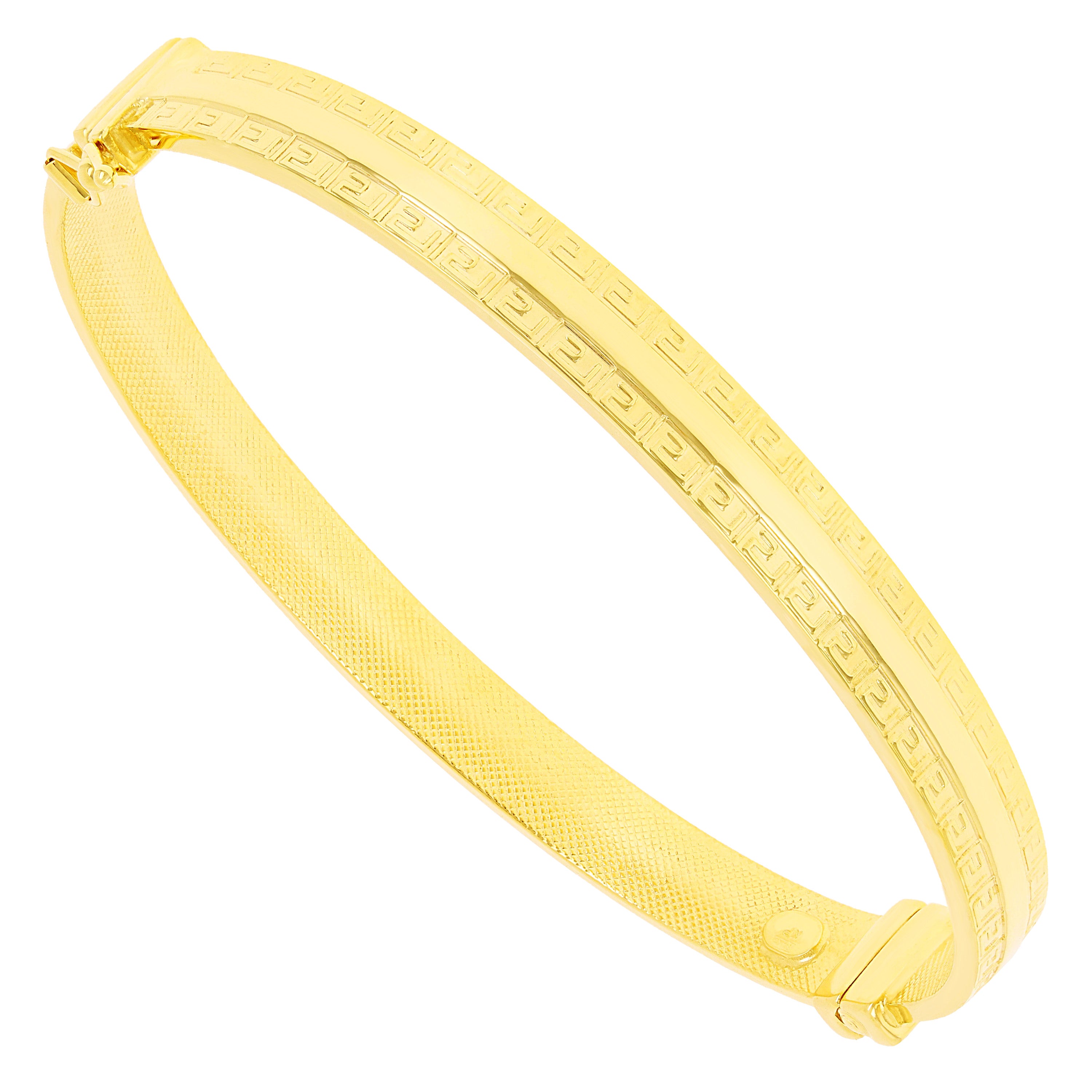 Italian 14k Yellow Gold Hollow Greek Key Design Bangle Bracelet 7" 6mm 5.1 grams
