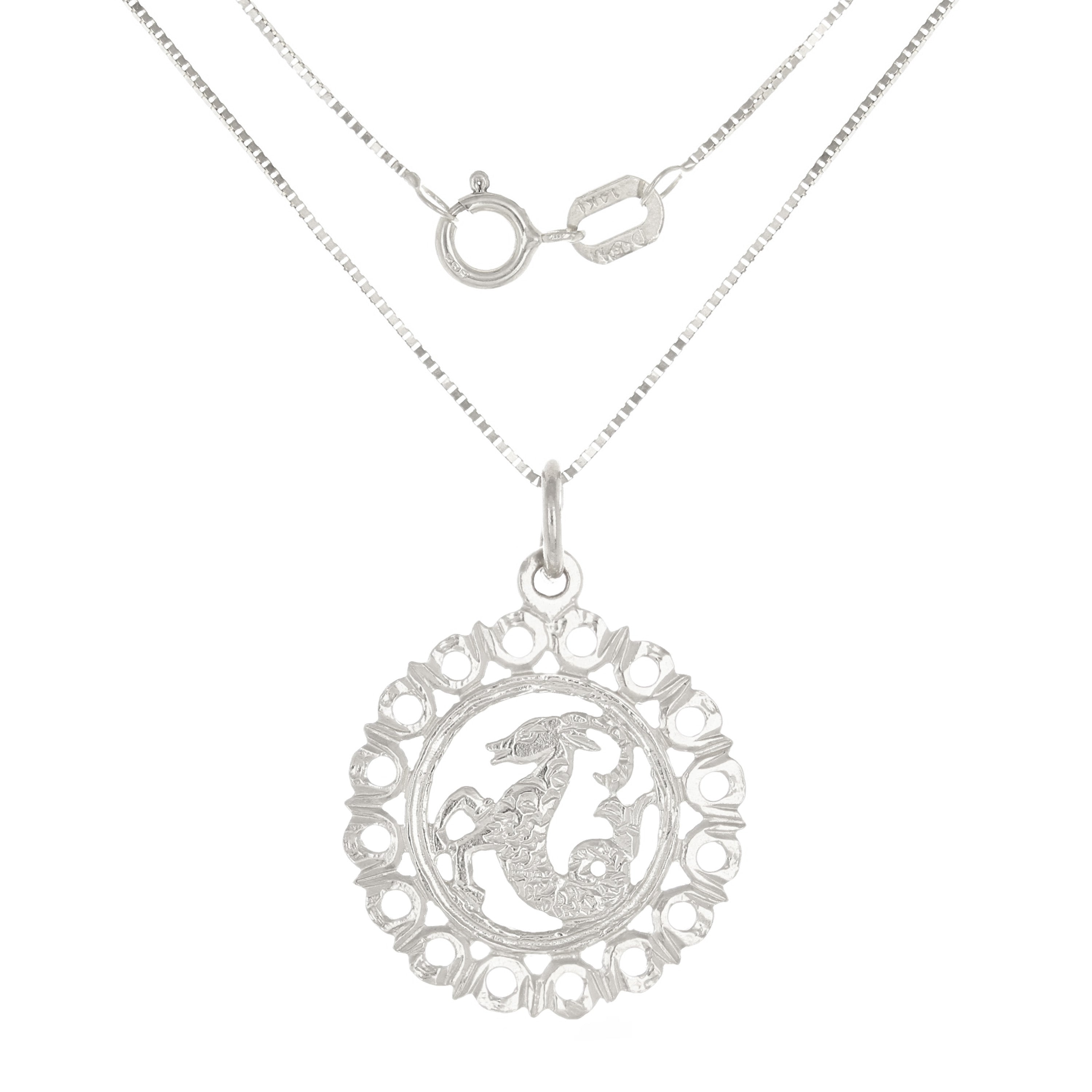 14k White Gold Zodiac Sign Capricorn Pendant Necklace 18" - Capricorn,White