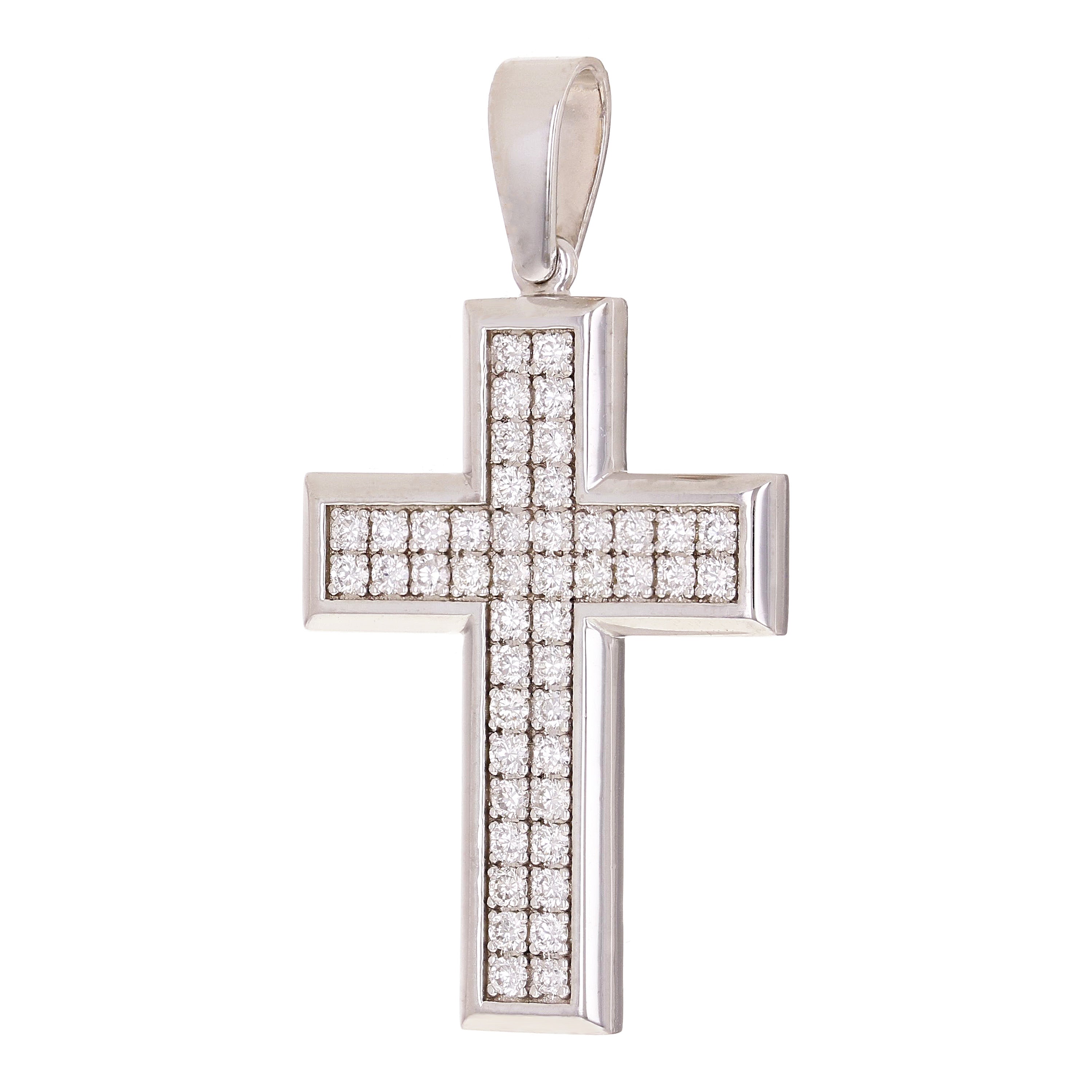 14k White Gold 1.15ctw Diamond Cross Pendant 1.8" 8.5 grams