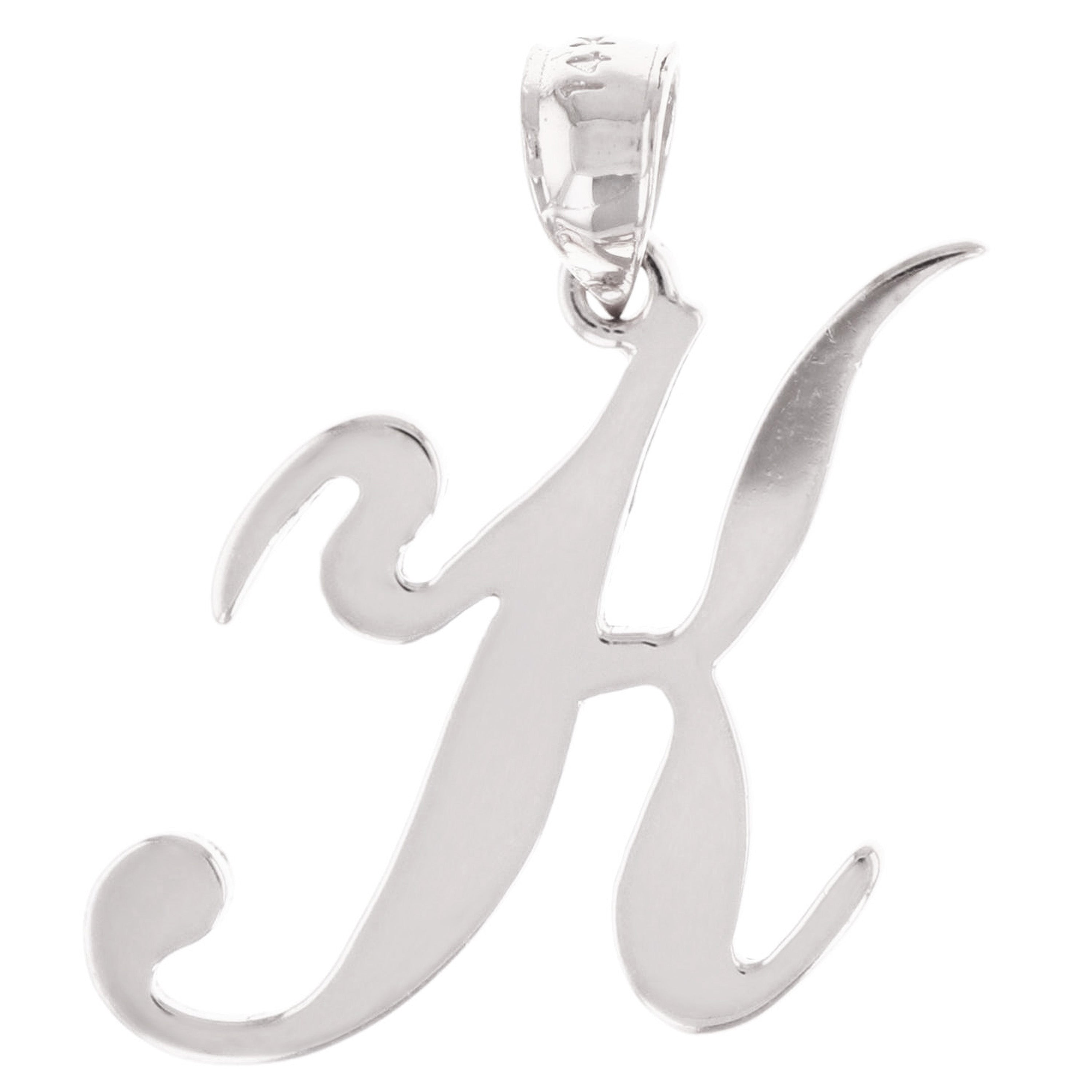 14k White Gold Initial Letter K Alphabet Charm Pendant - Letter K,White