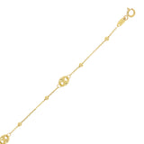 Italian 14k Yellow Gold Puff Mariner Charm Beads Anchor Bracelet 8" 5mm 1.6grams