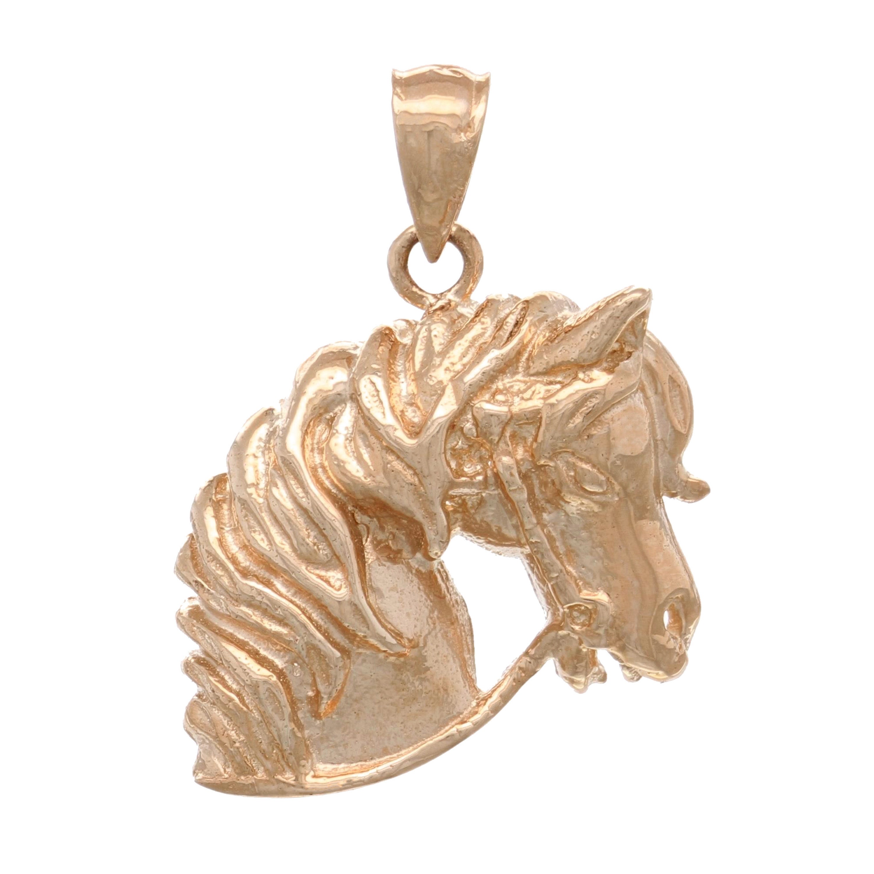 14k Rose Gold Solid Lucky Horse Head Face Charm Pendant 3.9 grams - Rose
