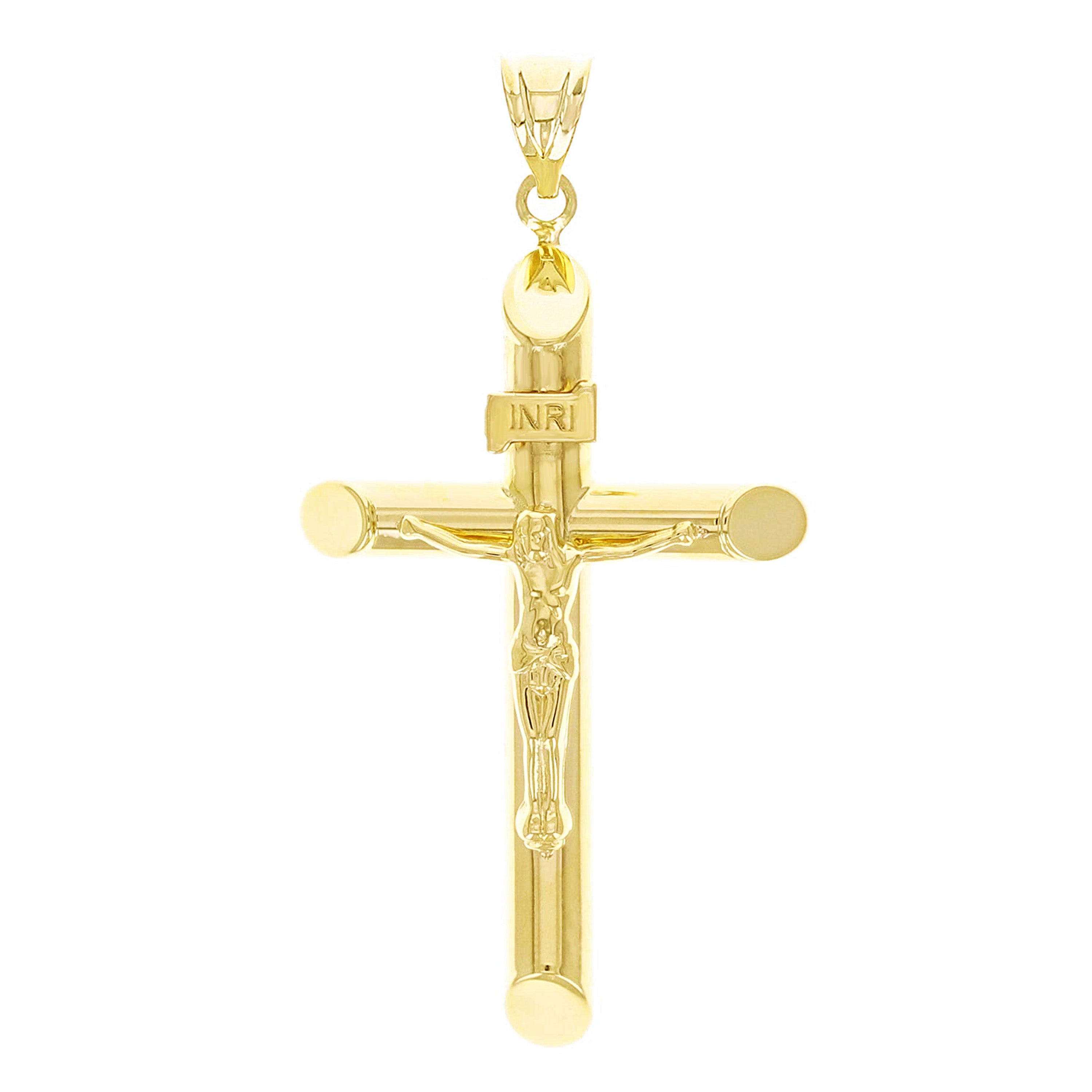 Italian 14k Yellow Gold Hollow INRI Crucifix Cross Charm Pendant 1.8" 2.1 grams