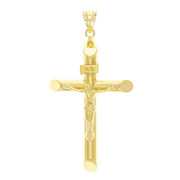 Italian 14k Yellow Gold Hollow INRI Crucifix Cross Charm Pendant 1.8