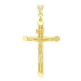 Italian 14k Yellow Gold Hollow INRI Crucifix Cross Charm Pendant 1.8" 2.1 grams